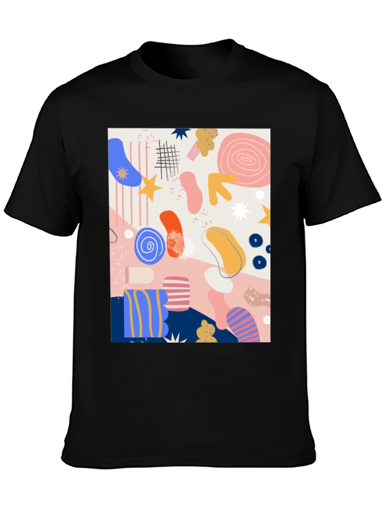Abstract Art Print Black Crew Neck T-Shirt