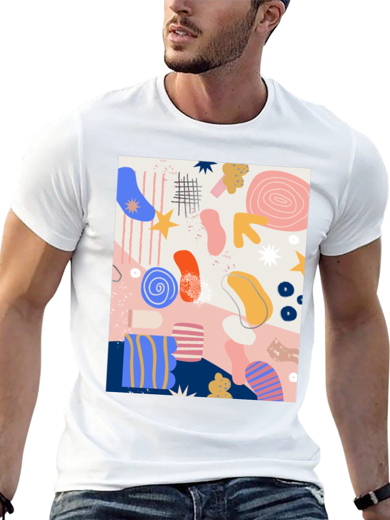 Abstract Art Print Black Crew Neck T-Shirt