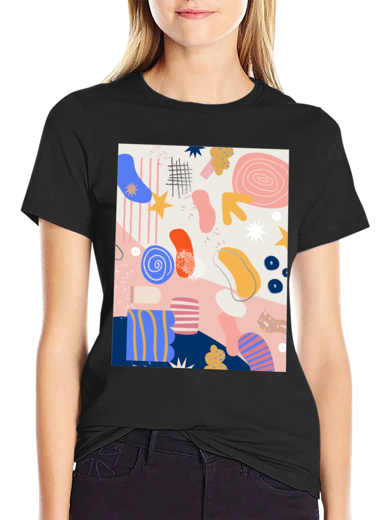Abstract Art Print Black Crew Neck T-Shirt