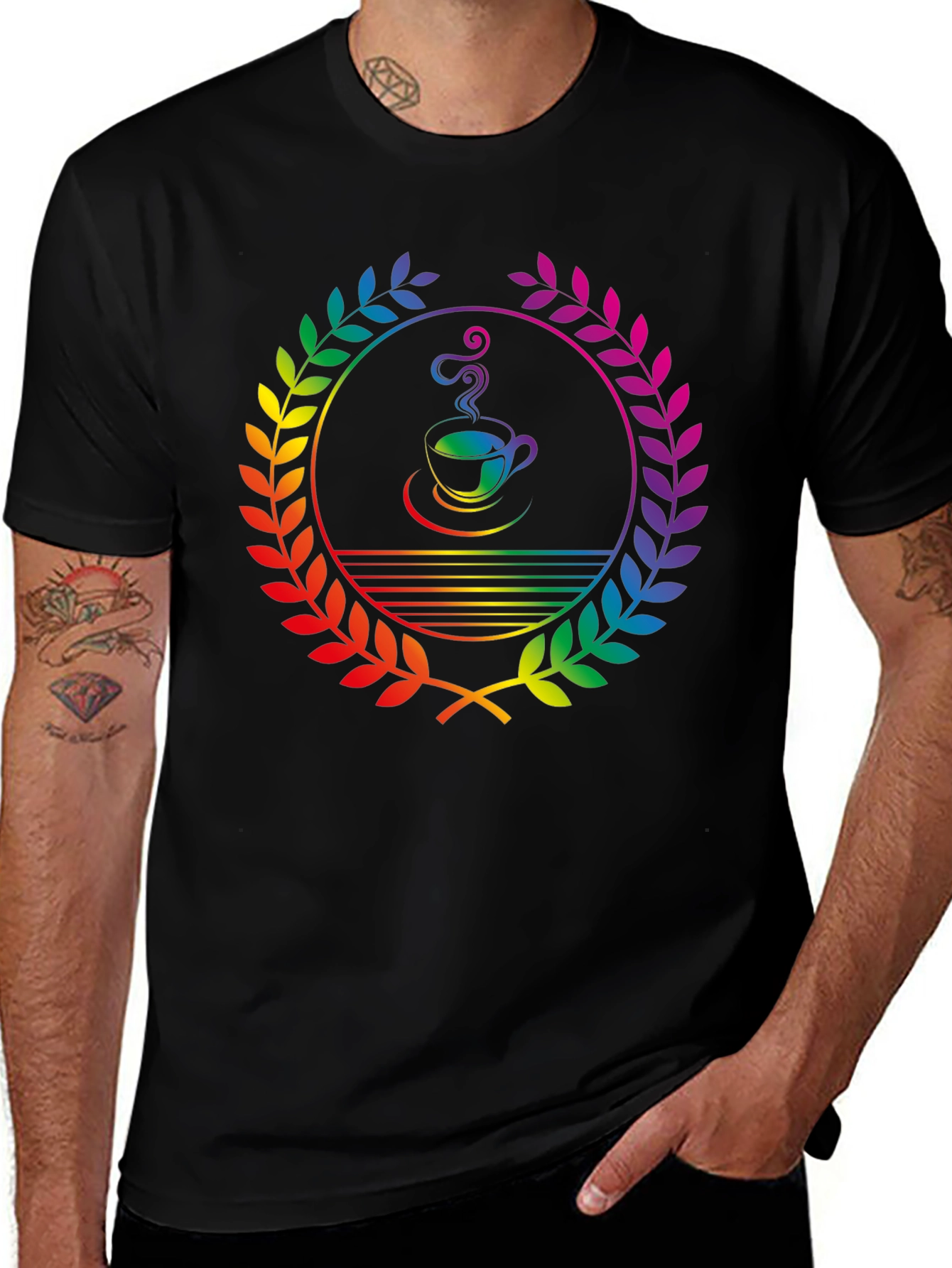 Rainbow Coffee Laurel T-Shirt - Unique Graphic Tee
