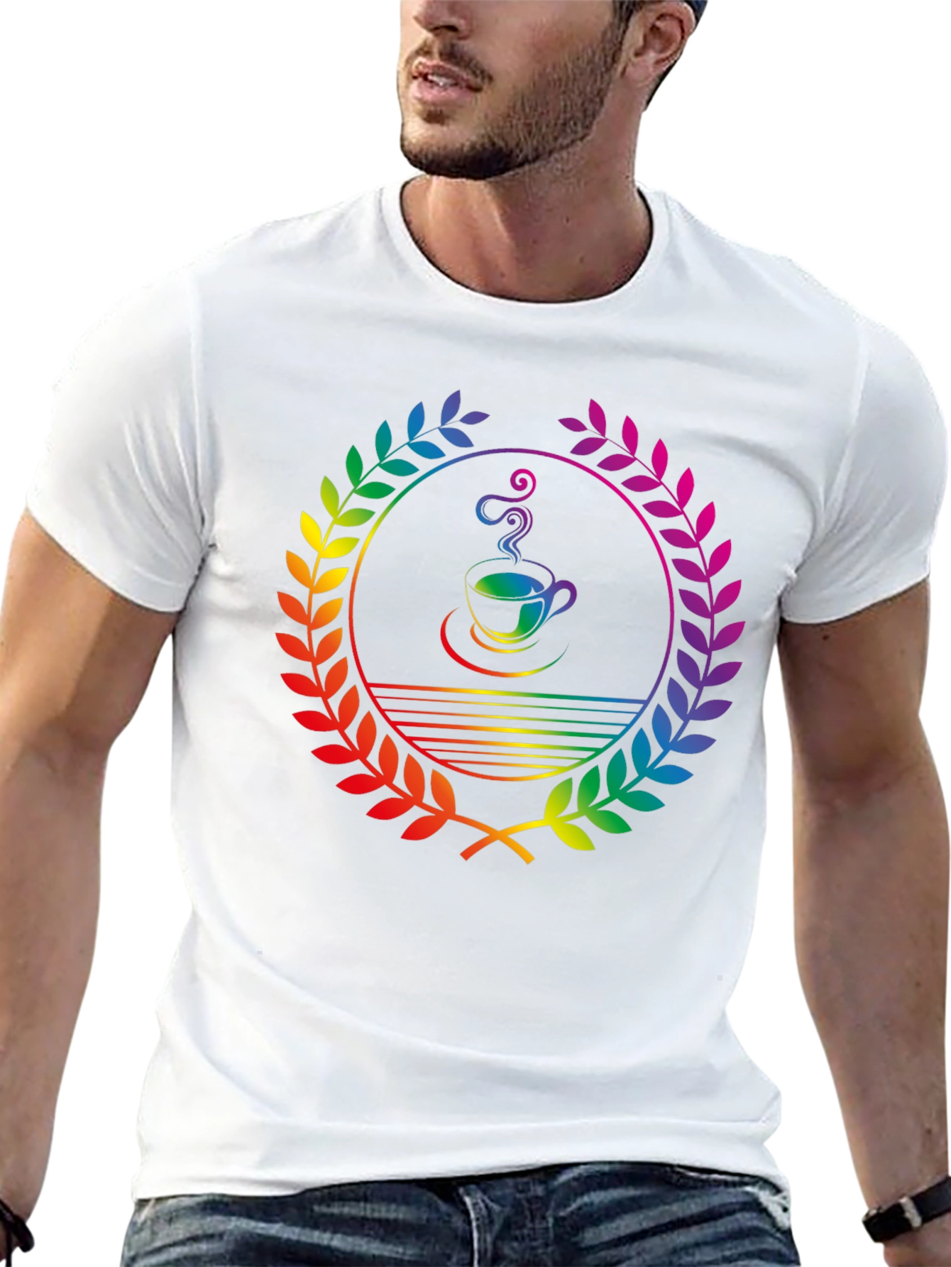 Rainbow Coffee Laurel T-Shirt - Unique Graphic Tee