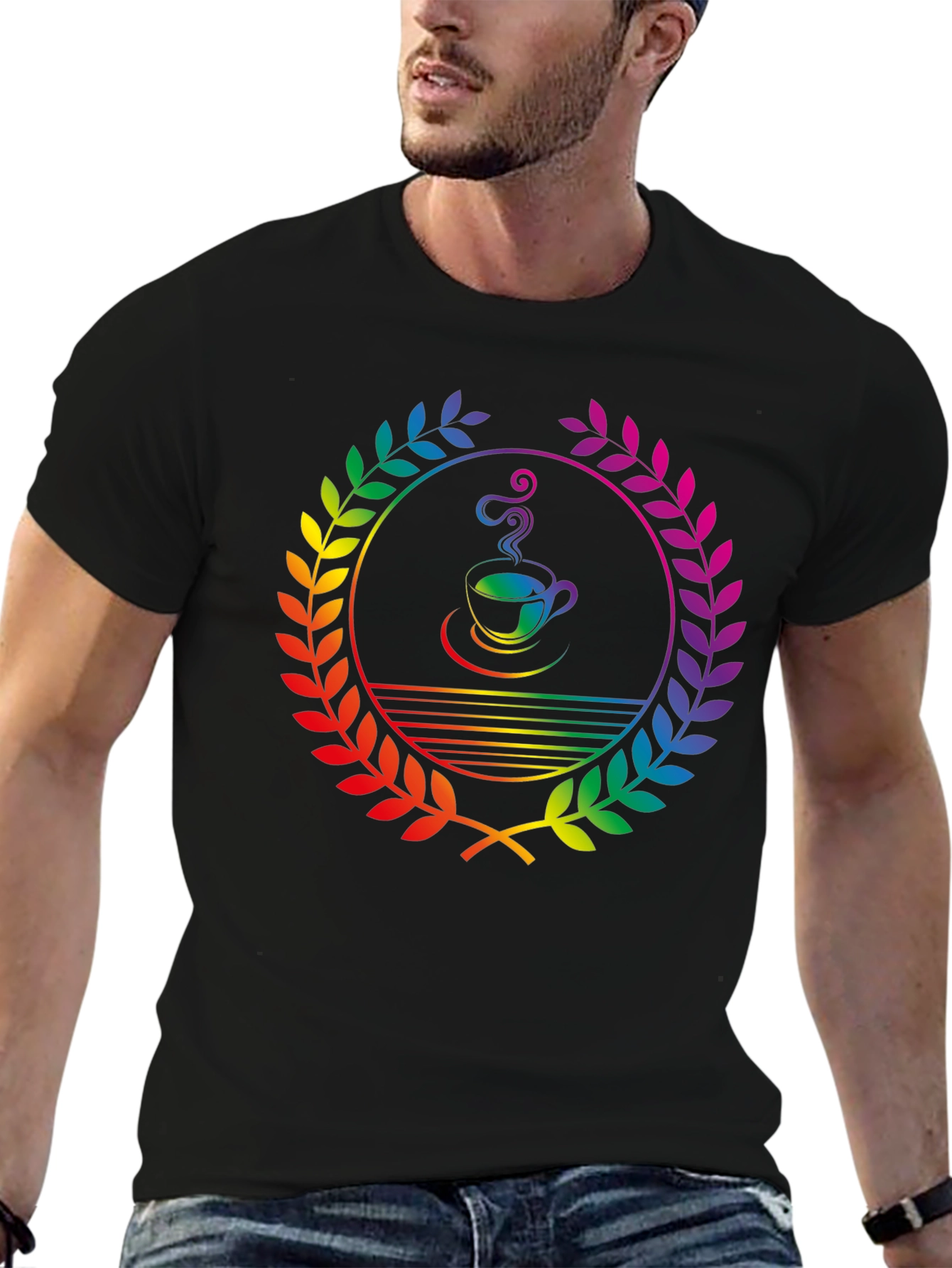 Rainbow Coffee Laurel T-Shirt - Unique Graphic Tee