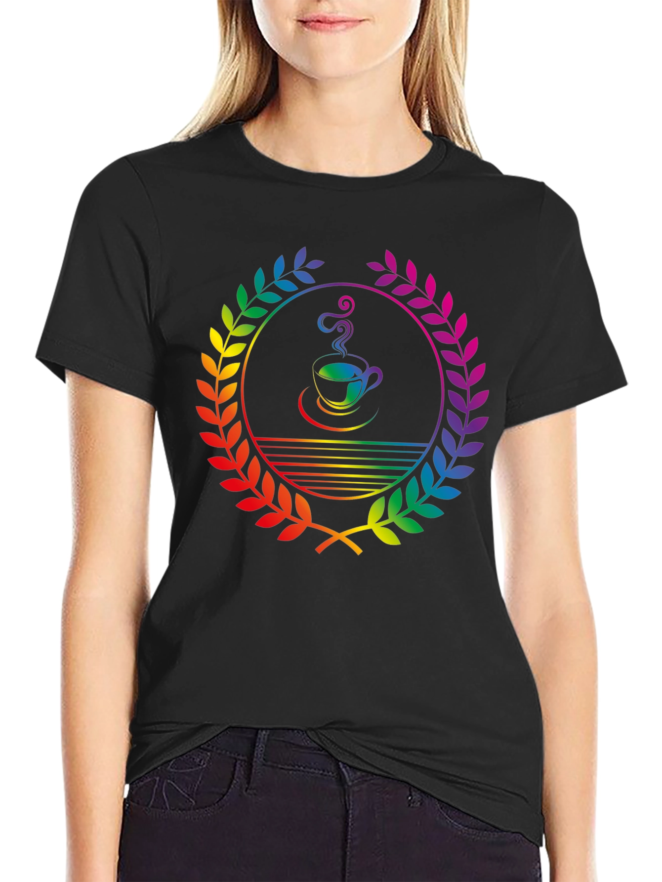 Rainbow Coffee Laurel T-Shirt - Unique Graphic Tee