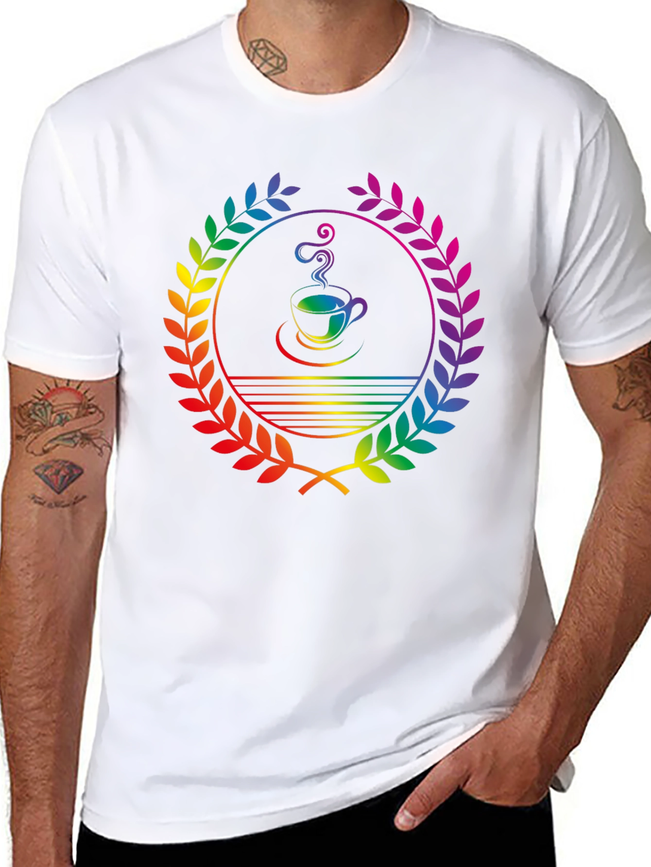 Rainbow Coffee Laurel T-Shirt - Unique Graphic Tee
