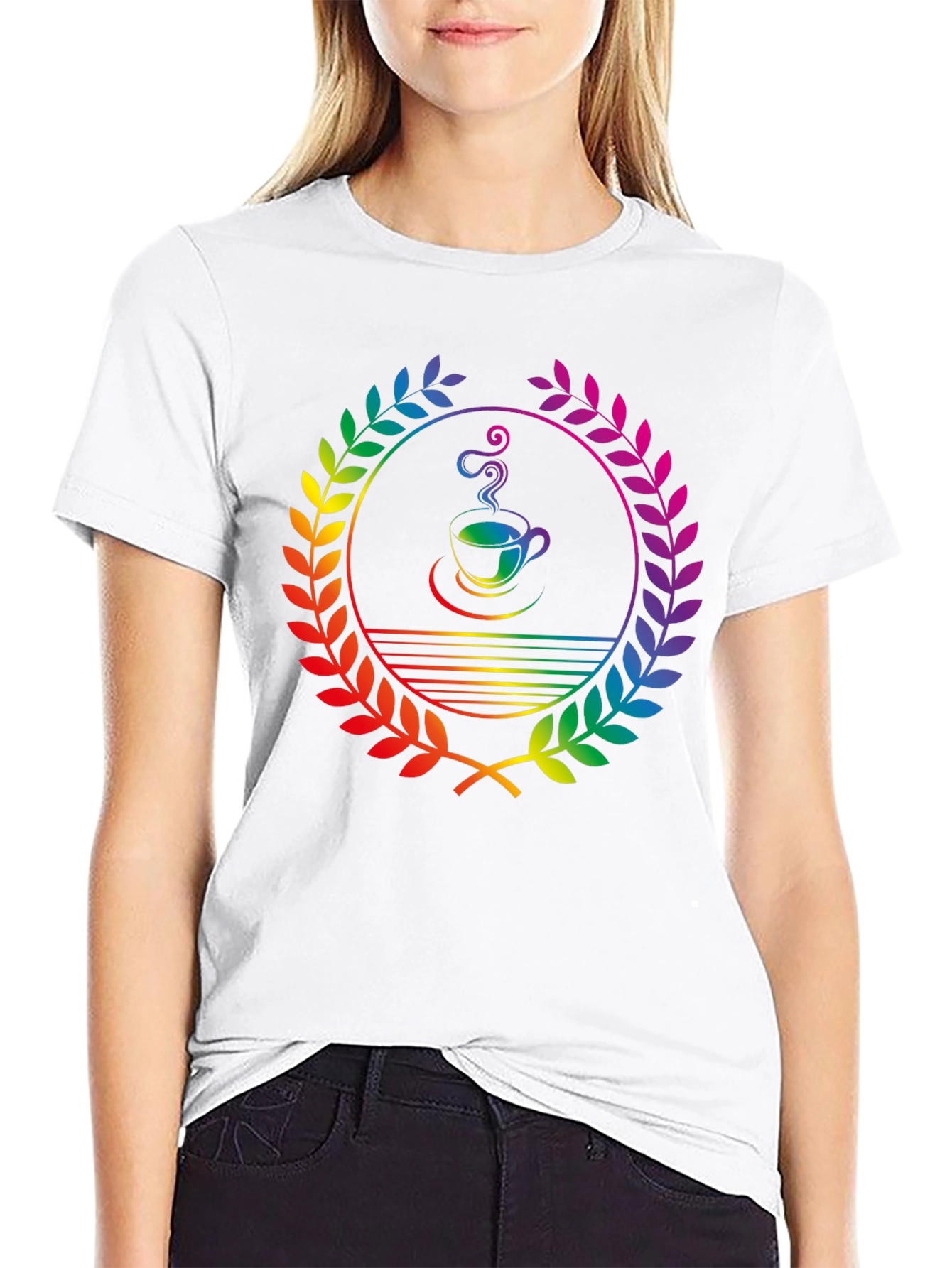 Rainbow Coffee Laurel T-Shirt - Unique Graphic Tee