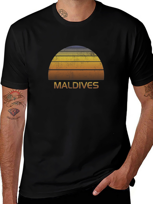 Maldives Sunset Graphic Tee - Retro Island Vibes