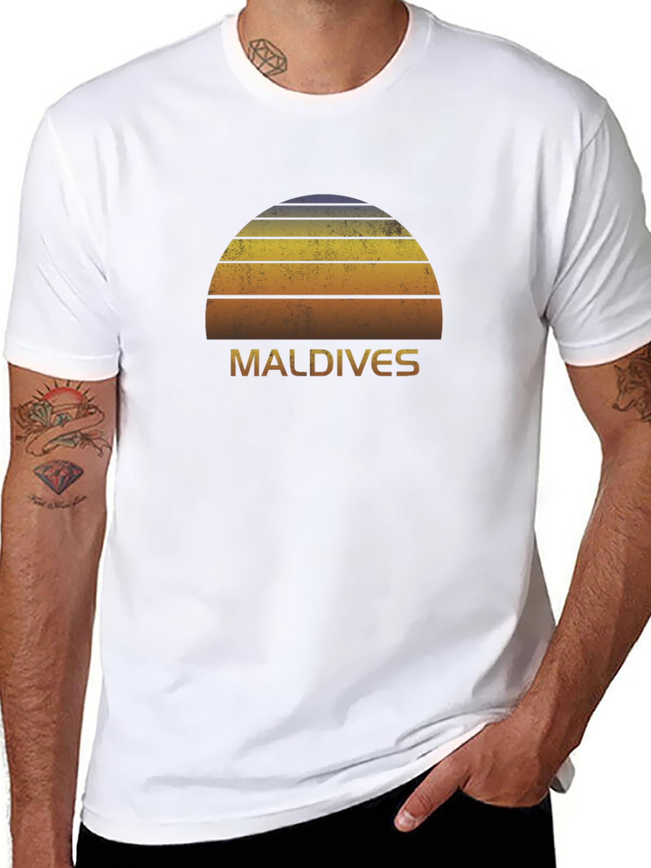 Maldives Sunset Graphic Tee - Retro Island Vibes