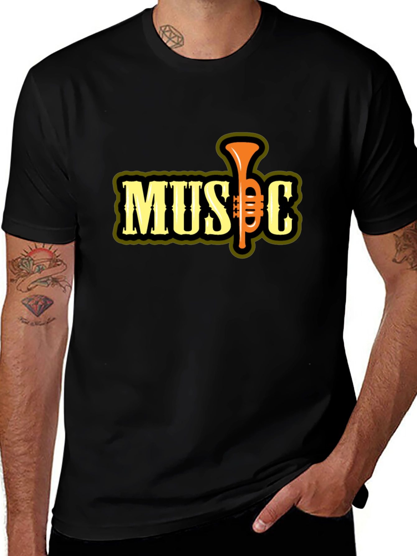 Music Trumpet Graphic T-Shirt - Black