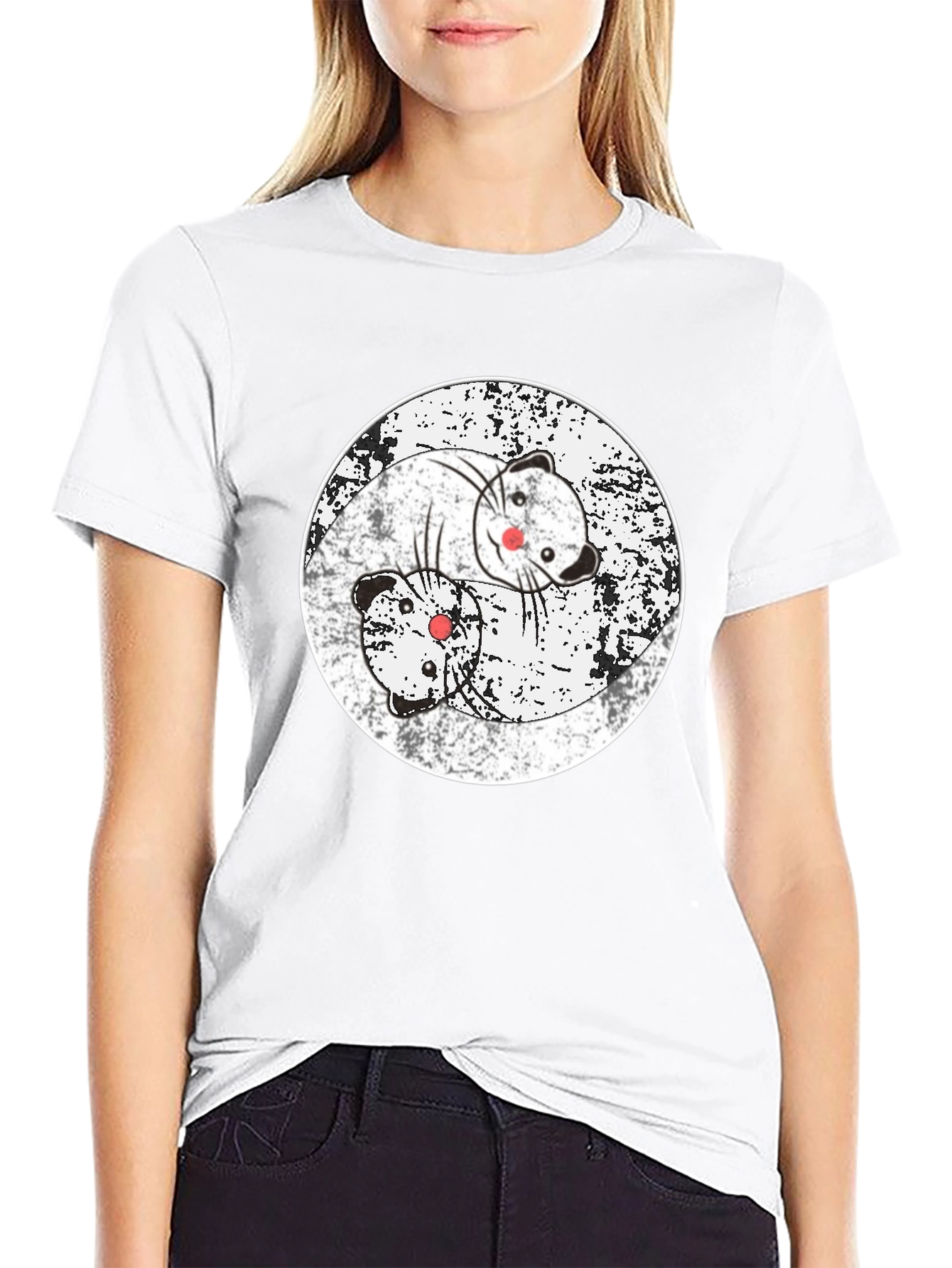 Yin Yang Ferret T-Shirt - Black Cotton Blend