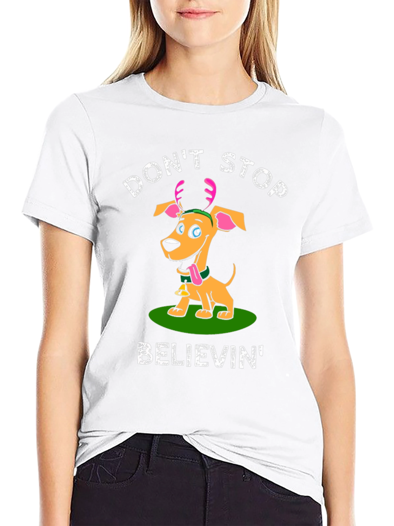 Dont Stop Believin Dog Christmas T-Shirt