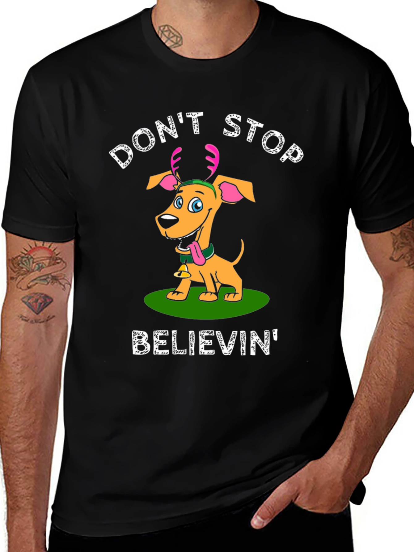 Dont Stop Believin Dog Christmas T-Shirt