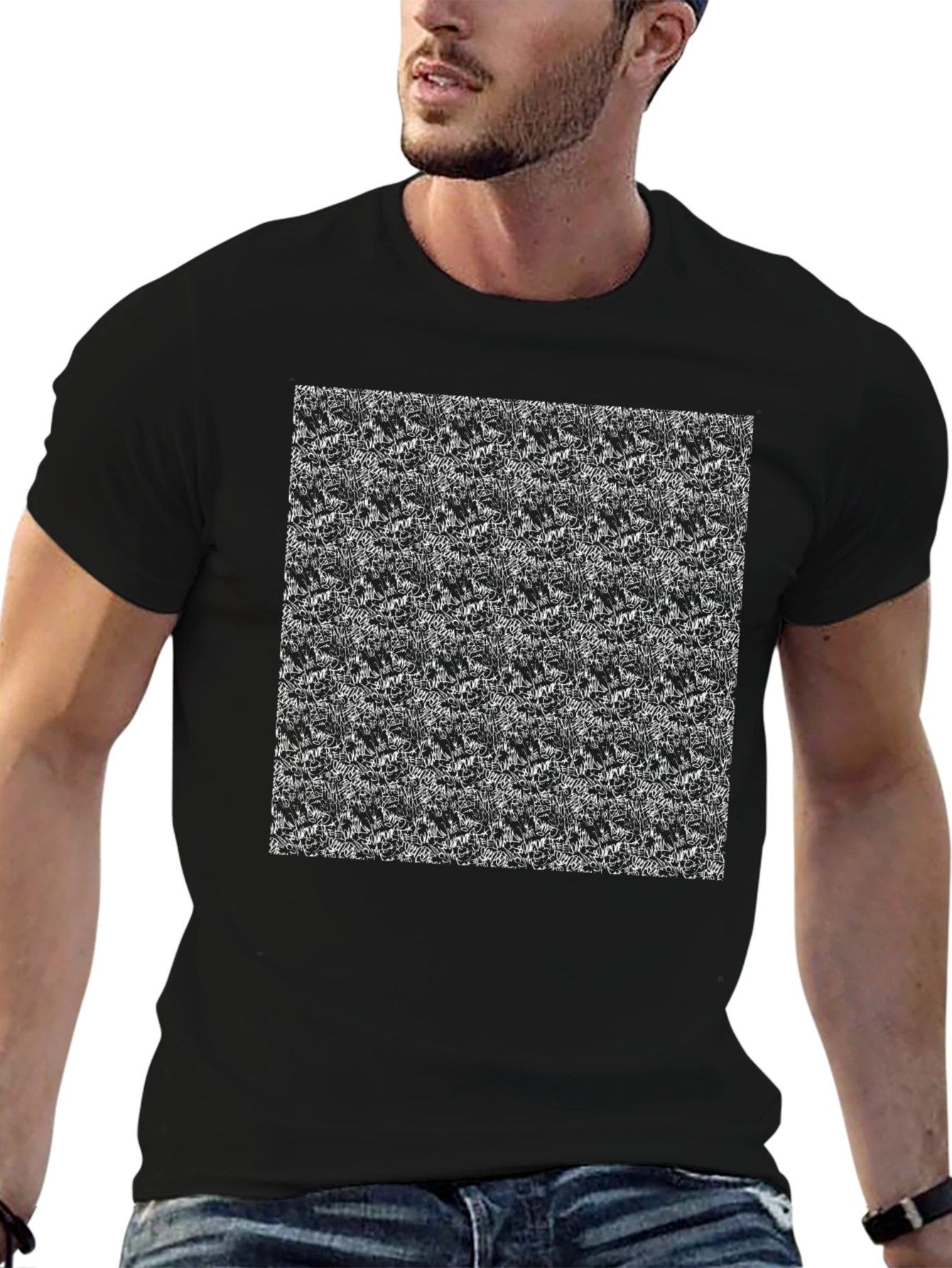 Abstract Print Black Crew Neck T-Shirt