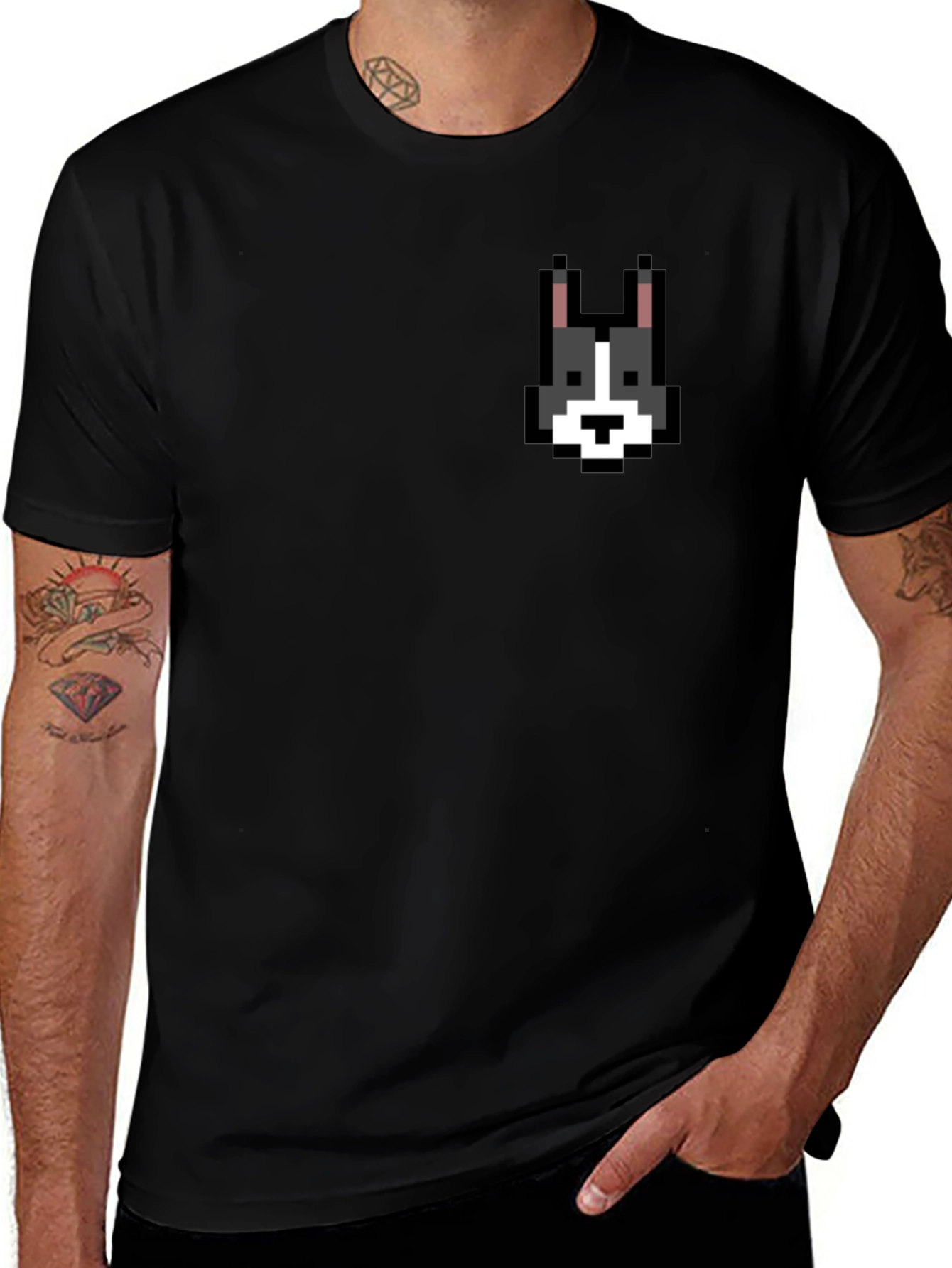 Pixel Dog T-Shirt - Black Cotton Tee
