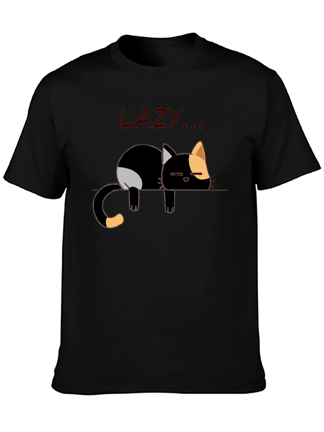 Lazy Cat Graphic Tee - Black Cotton Casual Shirt