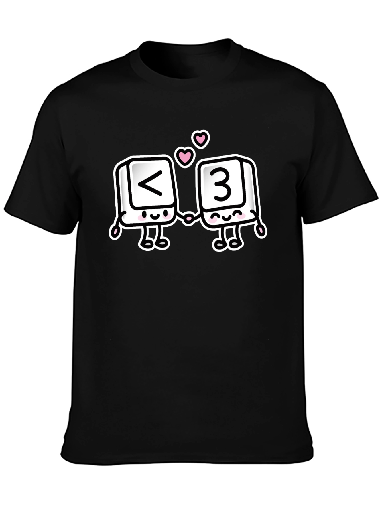 Black T-Shirt with <3 Cartoon Design