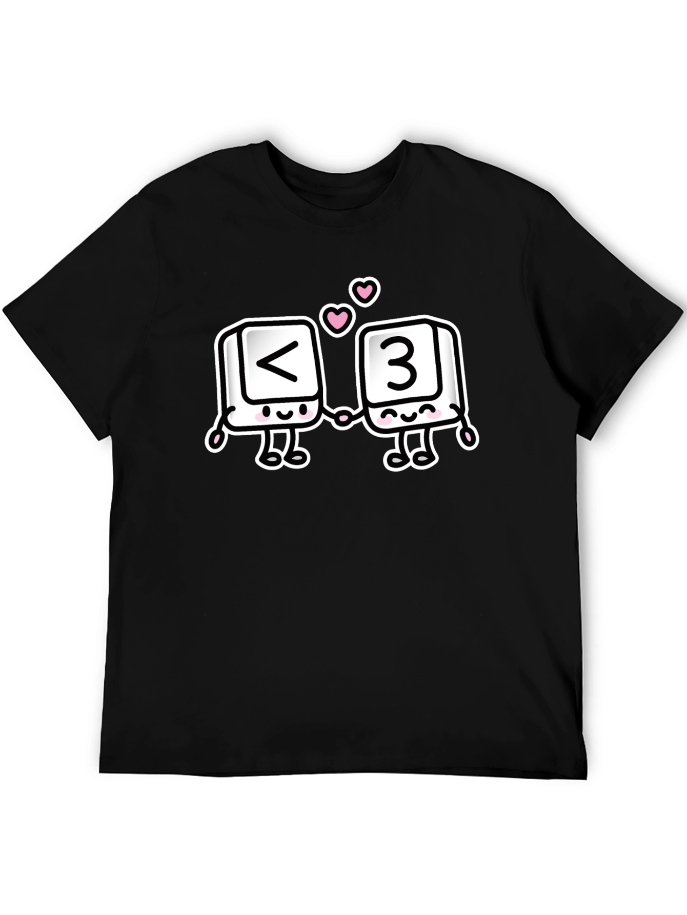 Black T-Shirt with <3 Cartoon Design
