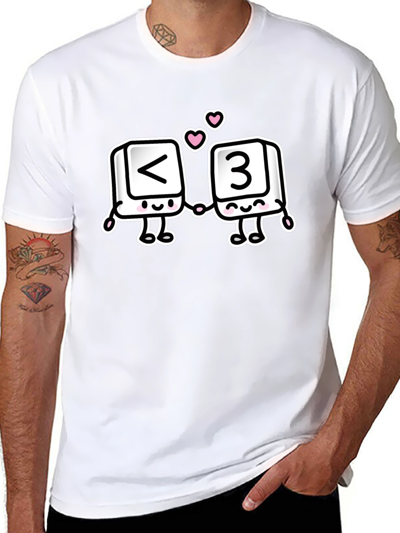 Black T-Shirt with <3 Cartoon Design