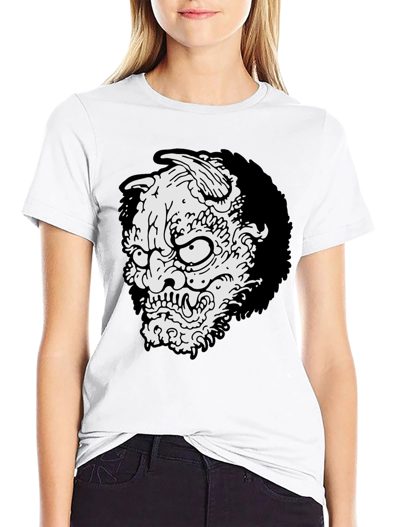 Mens Black T-shirt - Oni Mask Graphic