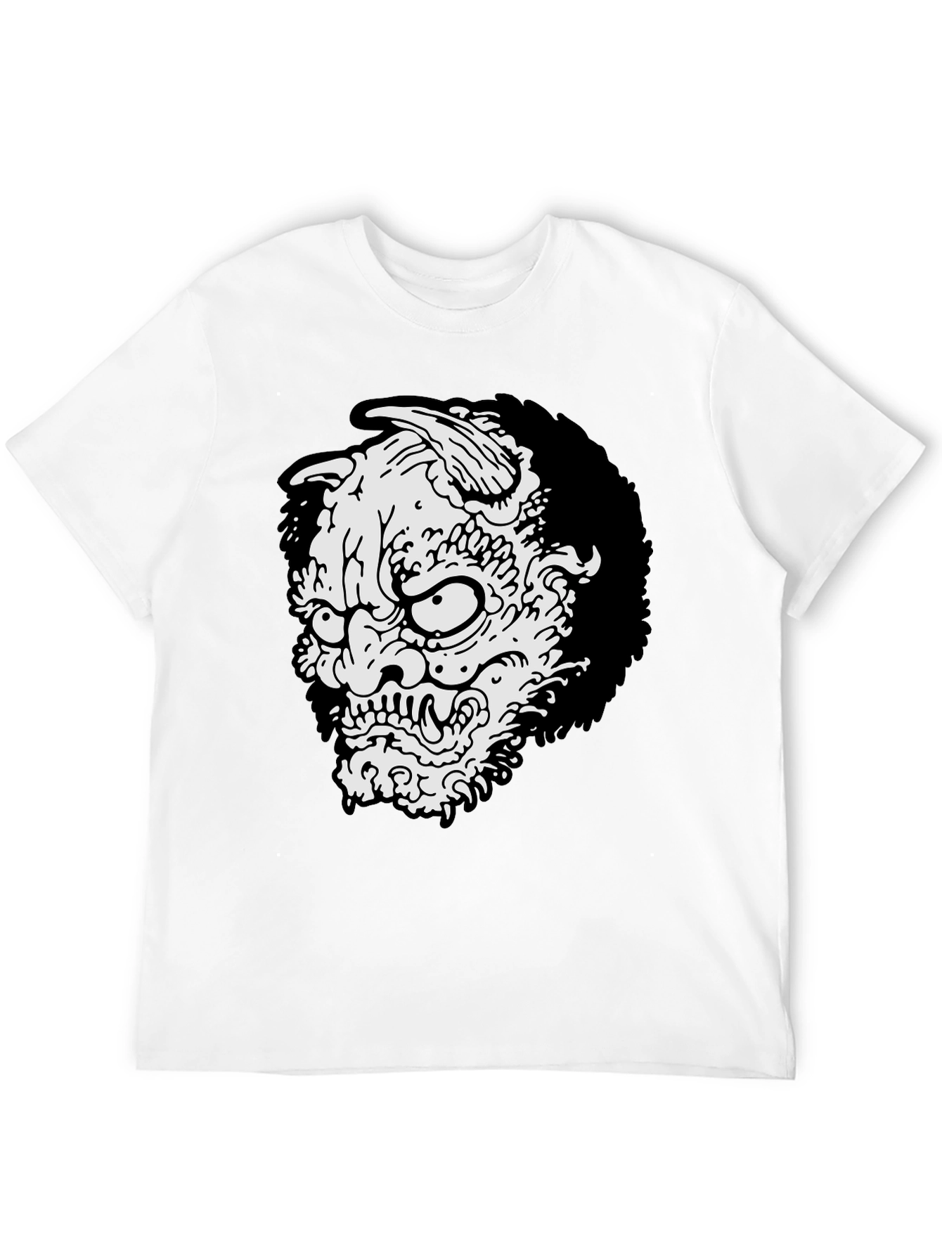 Mens Black T-shirt - Oni Mask Graphic