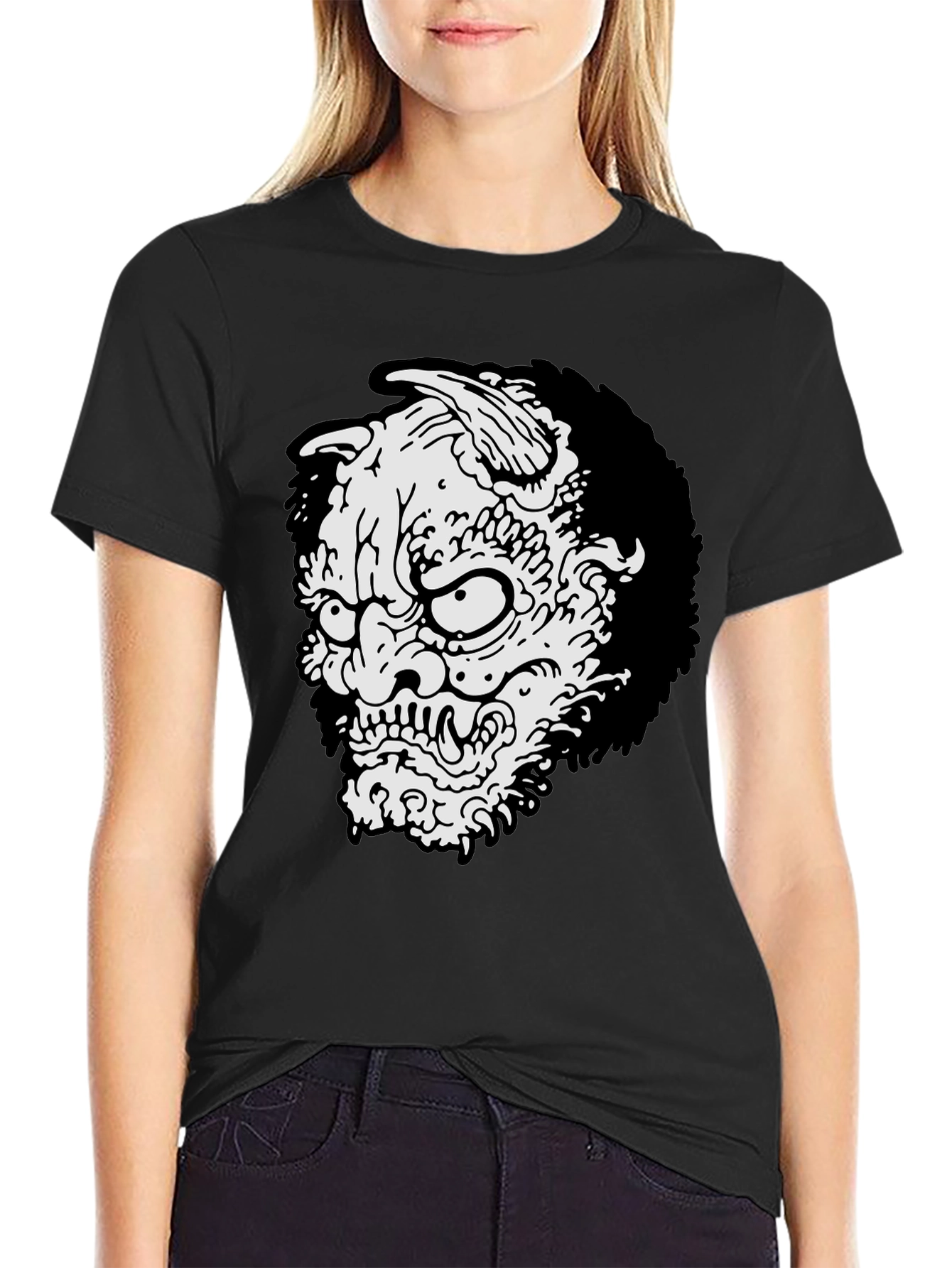 Mens Black T-shirt - Oni Mask Graphic