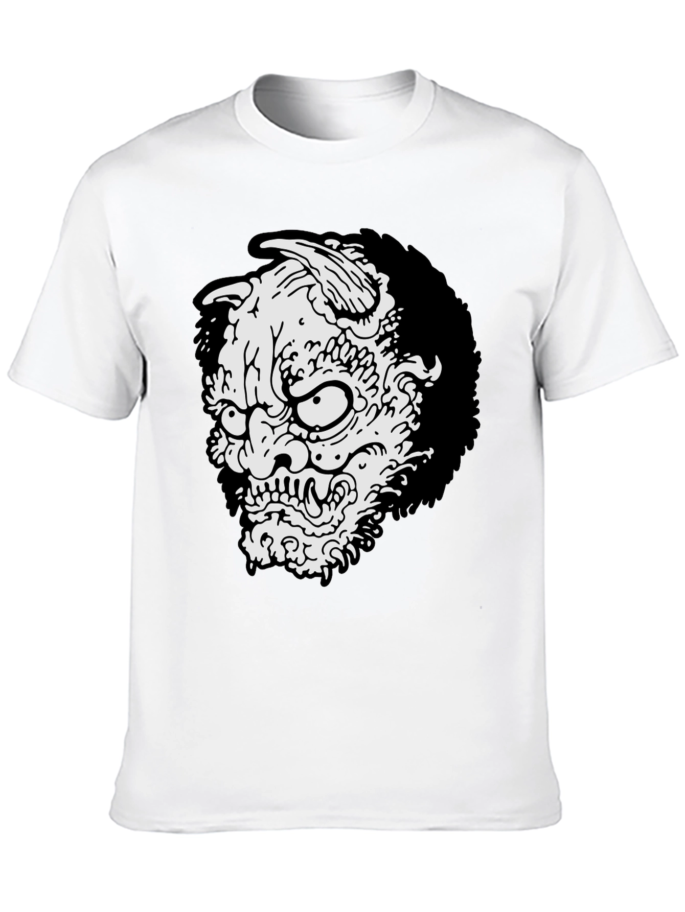 Mens Black T-shirt - Oni Mask Graphic