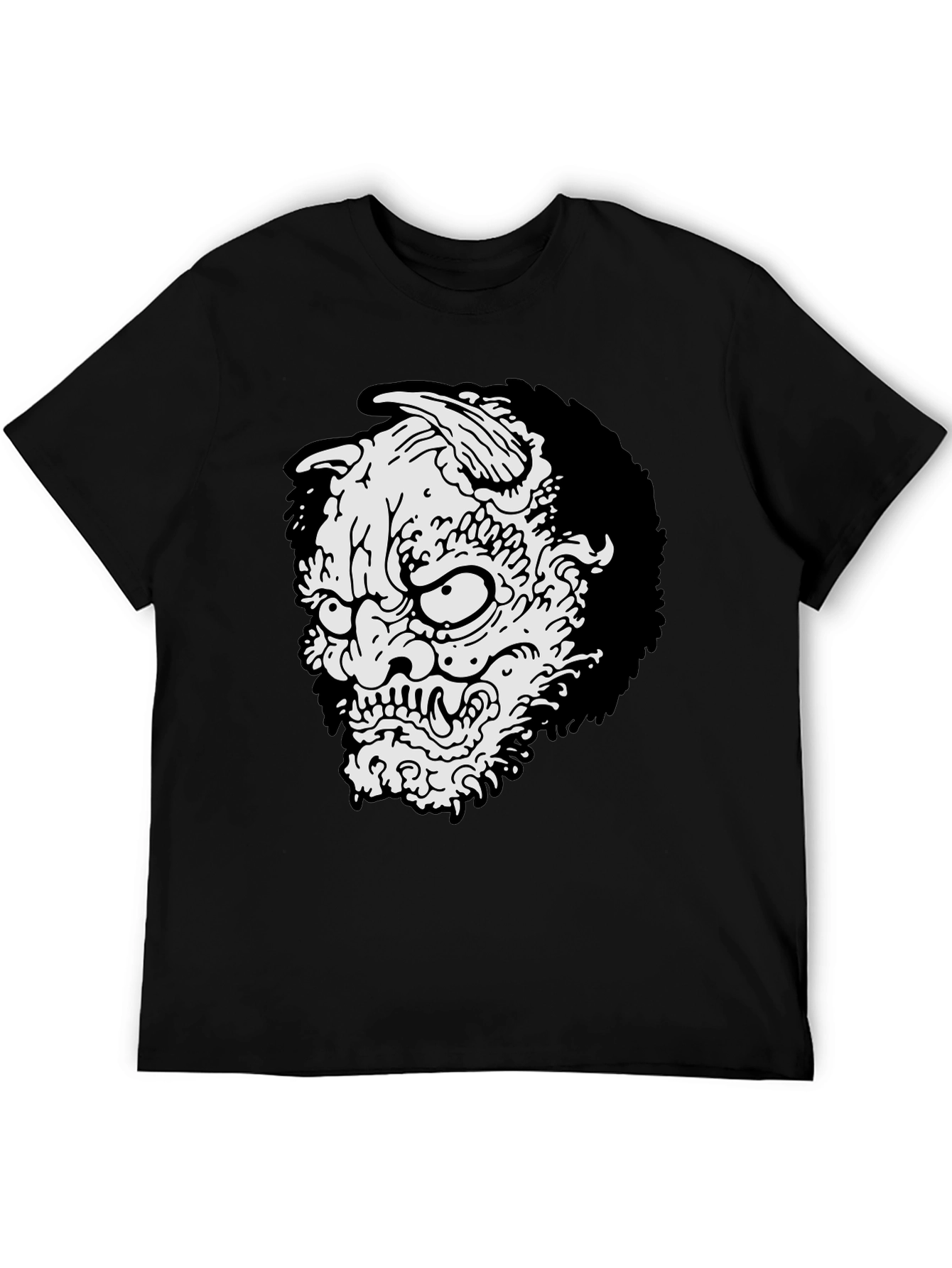 Mens Black T-shirt - Oni Mask Graphic