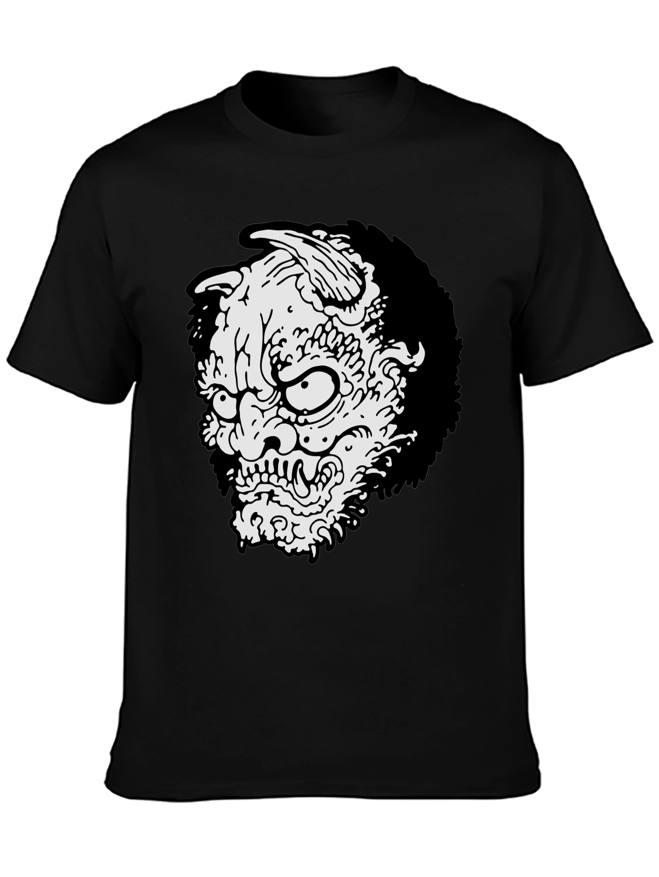 Mens Black T-shirt - Oni Mask Graphic