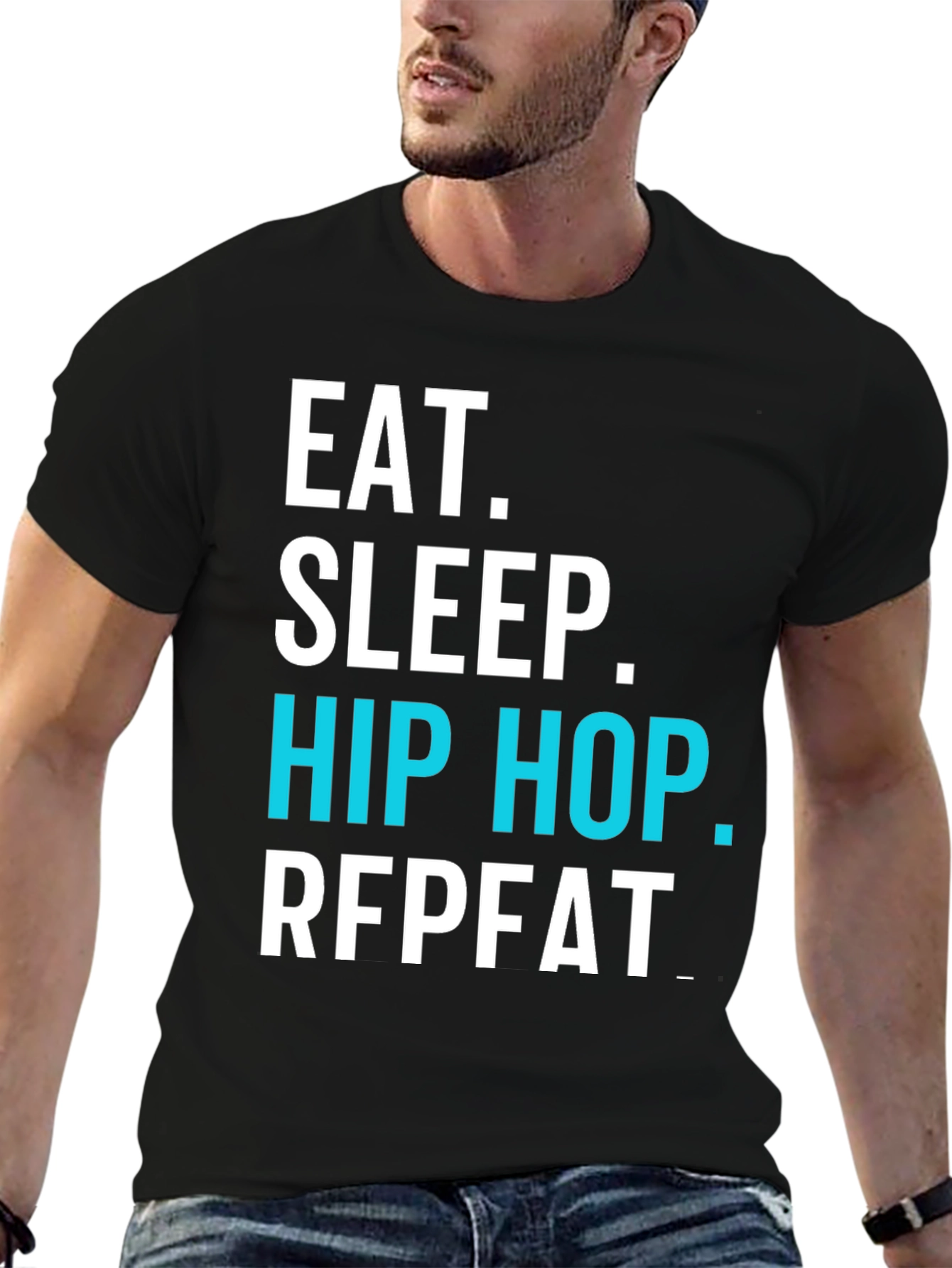 Eat Sleep Hip Hop Repeat Black Graphic T-Shirt