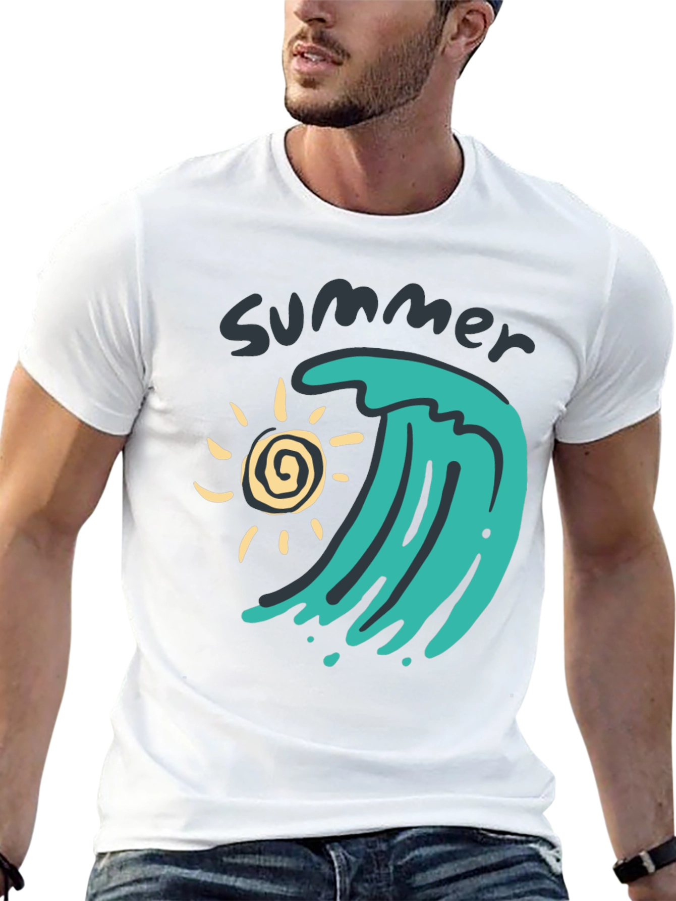 Summer Wave Graphic Tee - Black Cotton T-Shirt
