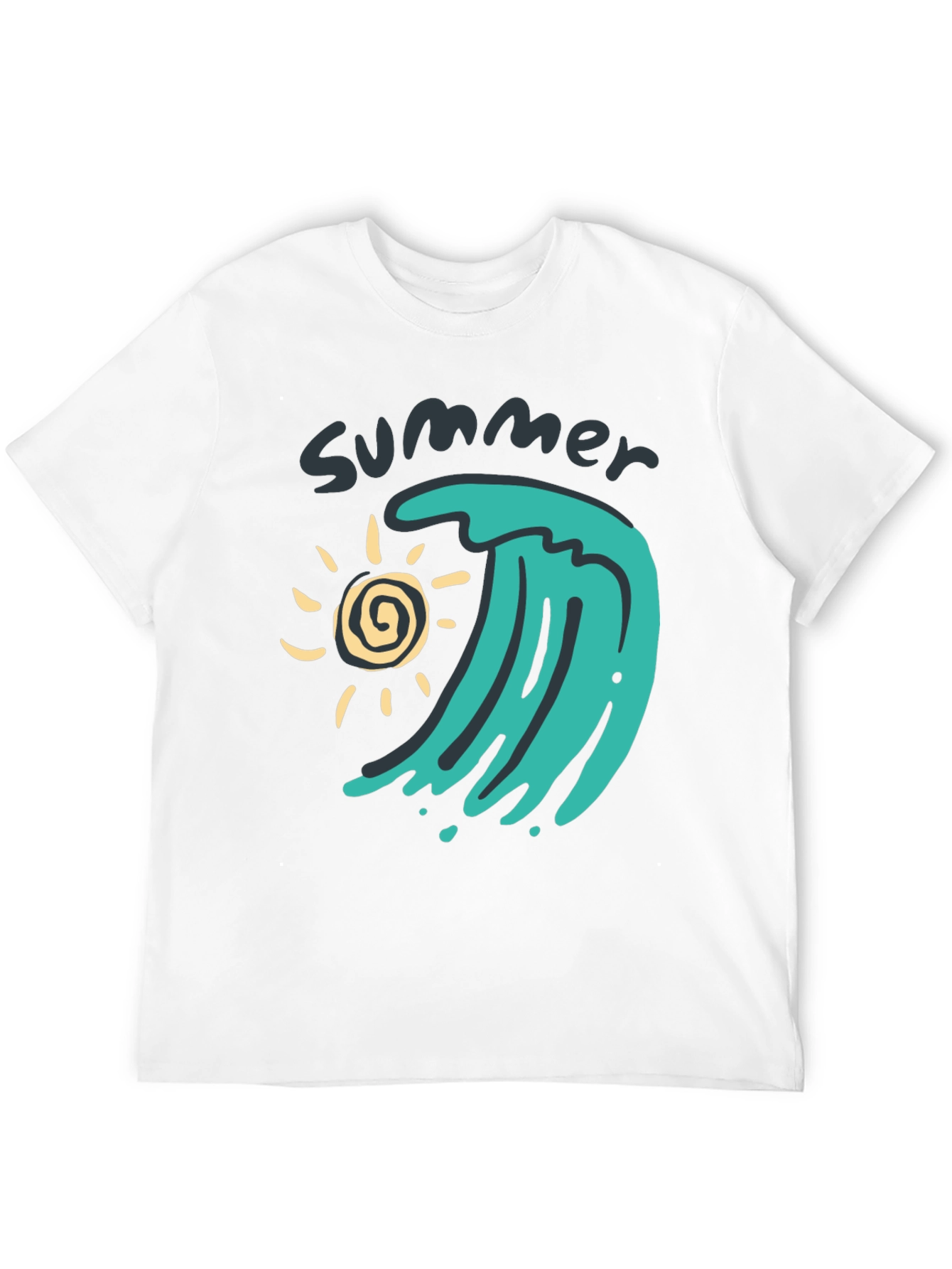 Summer Wave Graphic Tee - Black Cotton T-Shirt
