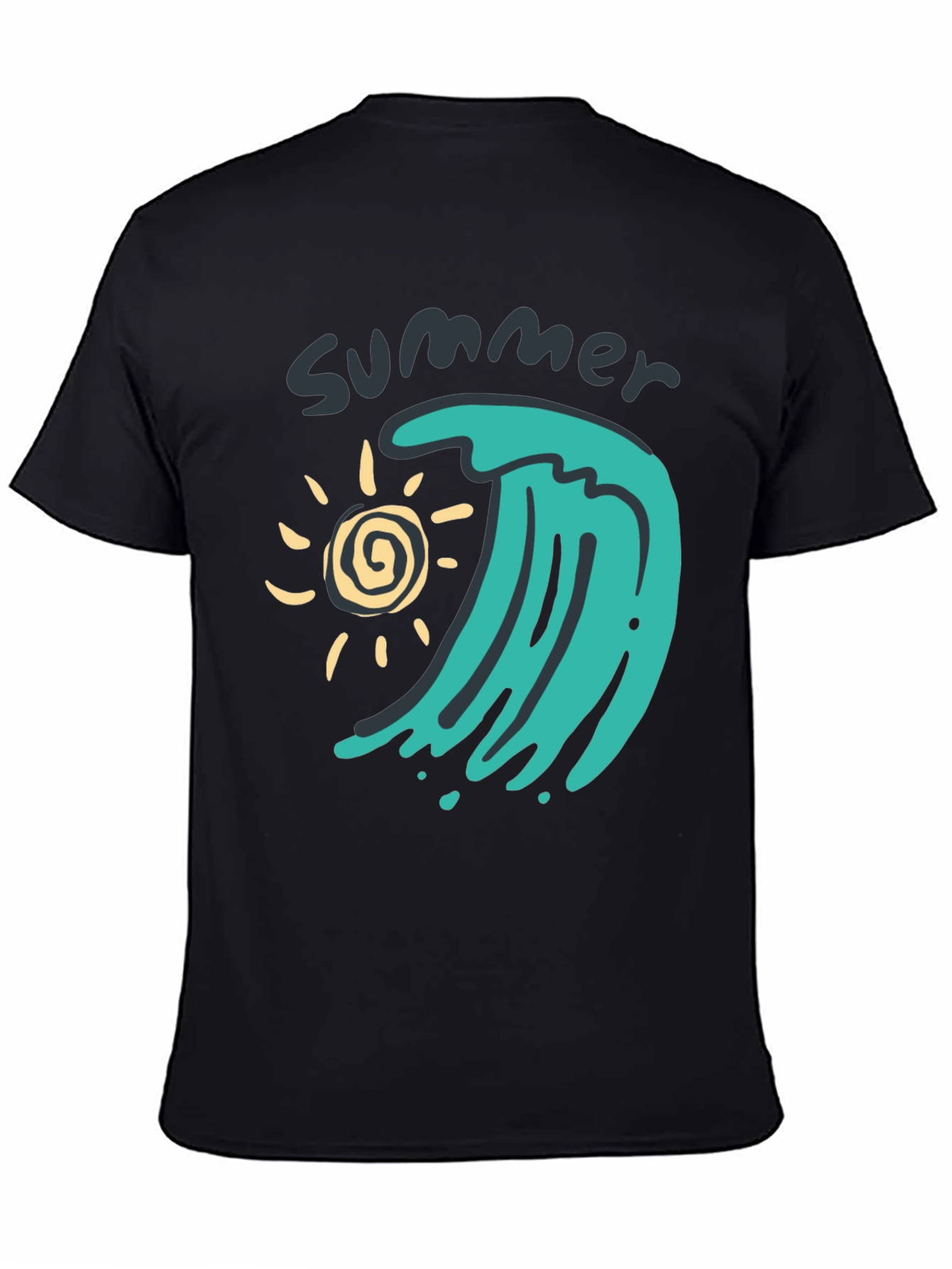 Summer Wave Graphic Tee - Black Cotton T-Shirt