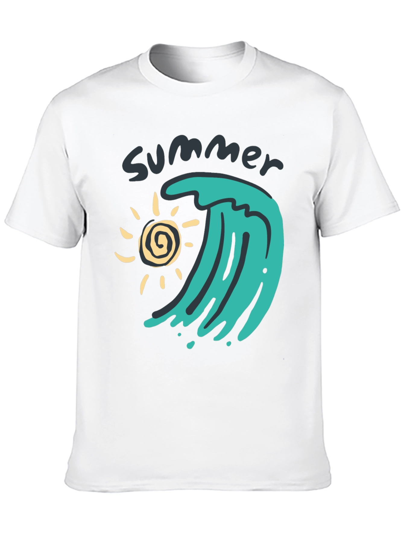 Summer Wave Graphic Tee - Black Cotton T-Shirt