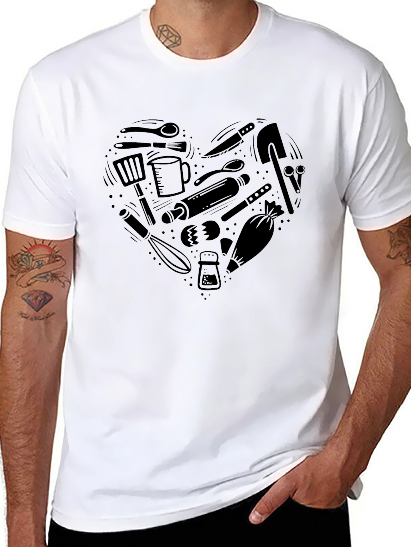Heart Shaped Cooking Utensils Graphic Tee - Black