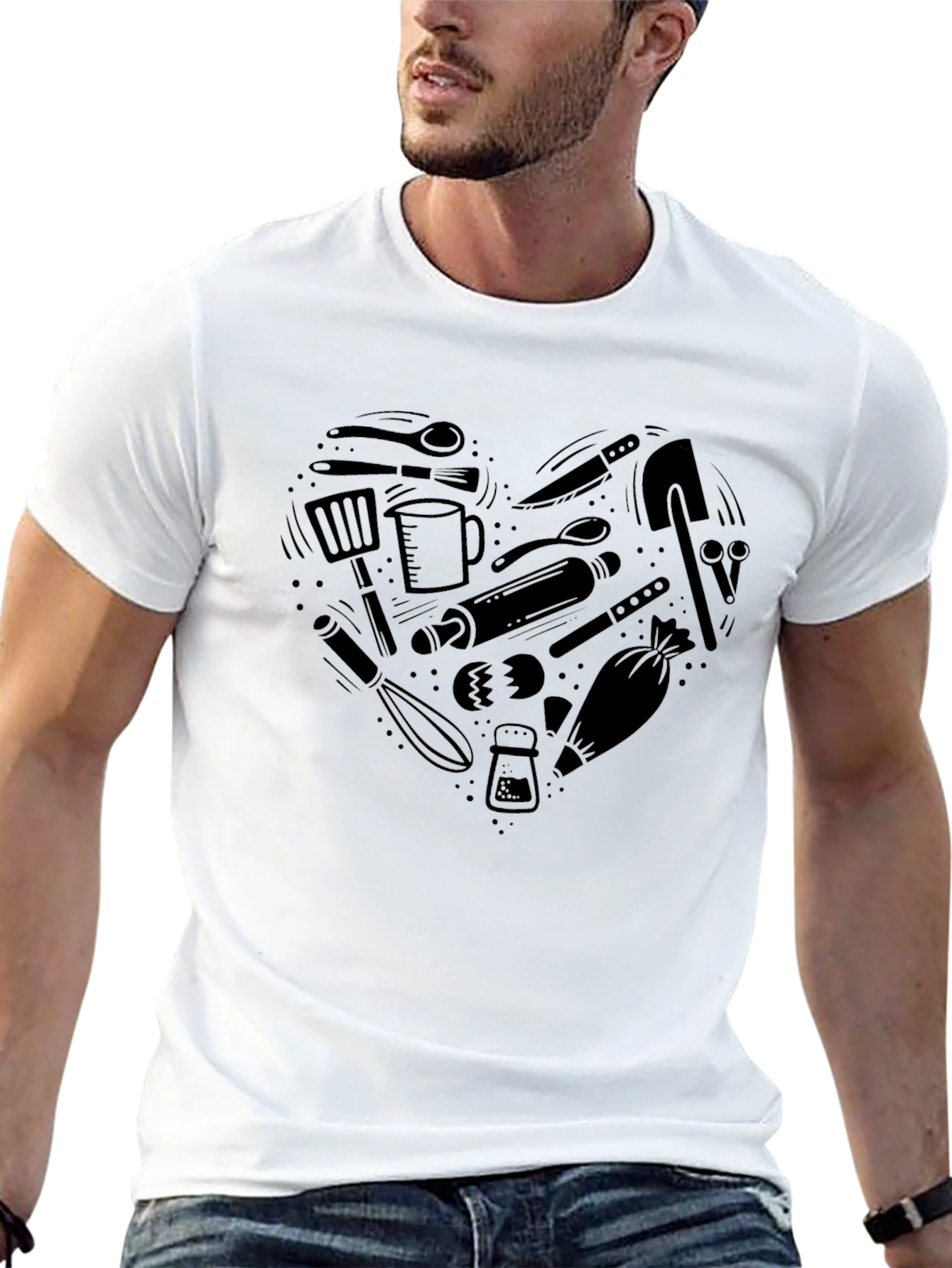 Heart Shaped Cooking Utensils Graphic Tee - Black