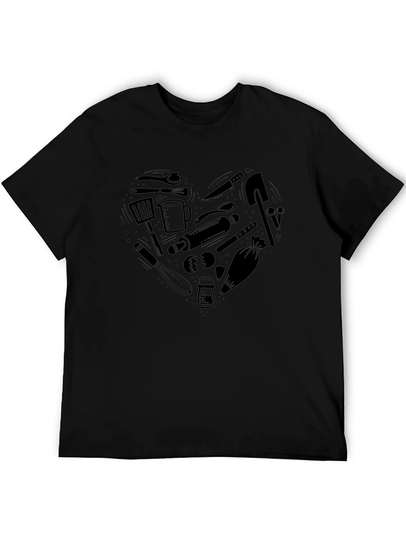 Heart Shaped Cooking Utensils Graphic Tee - Black