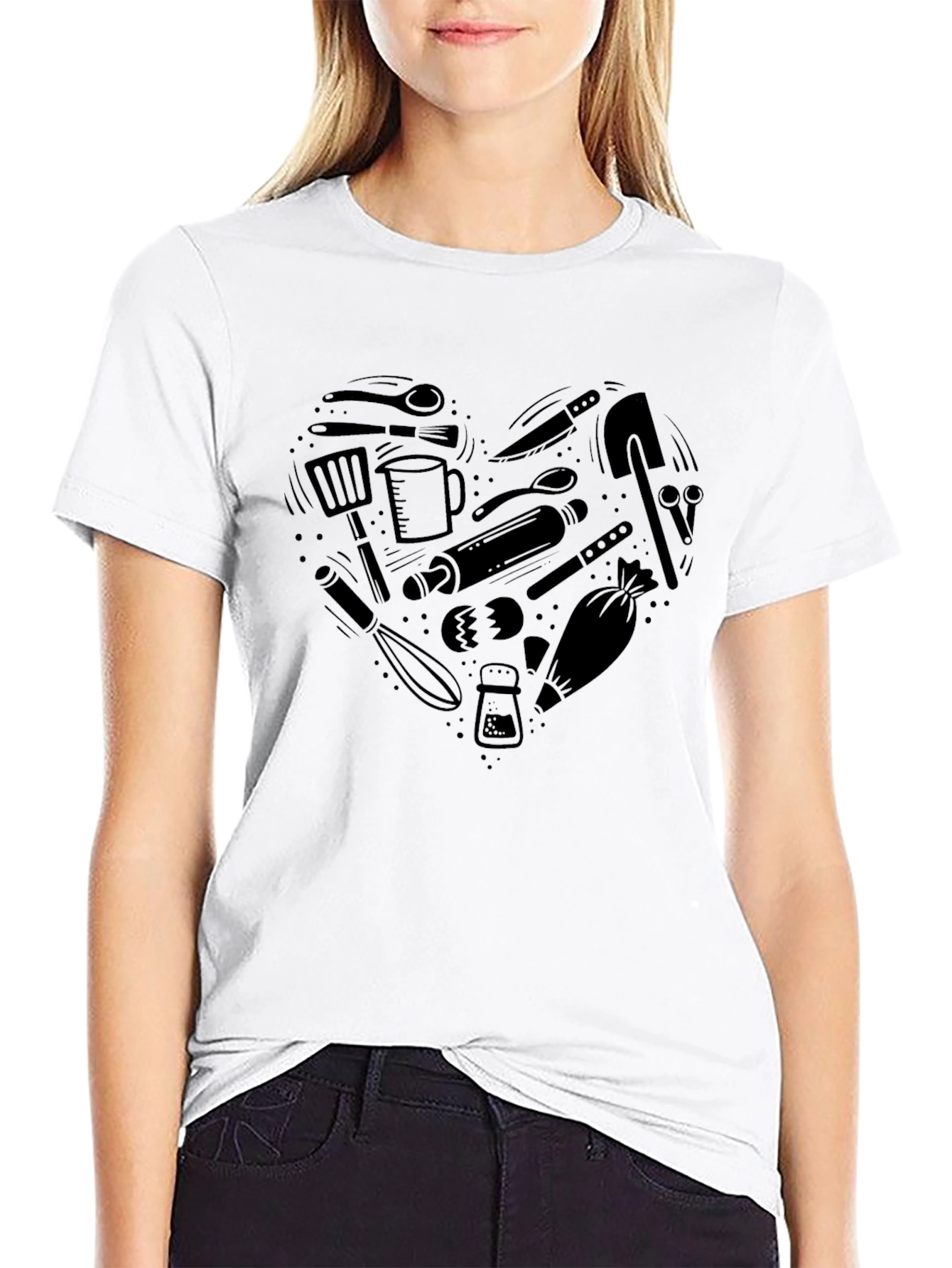 Heart Shaped Cooking Utensils Graphic Tee - Black
