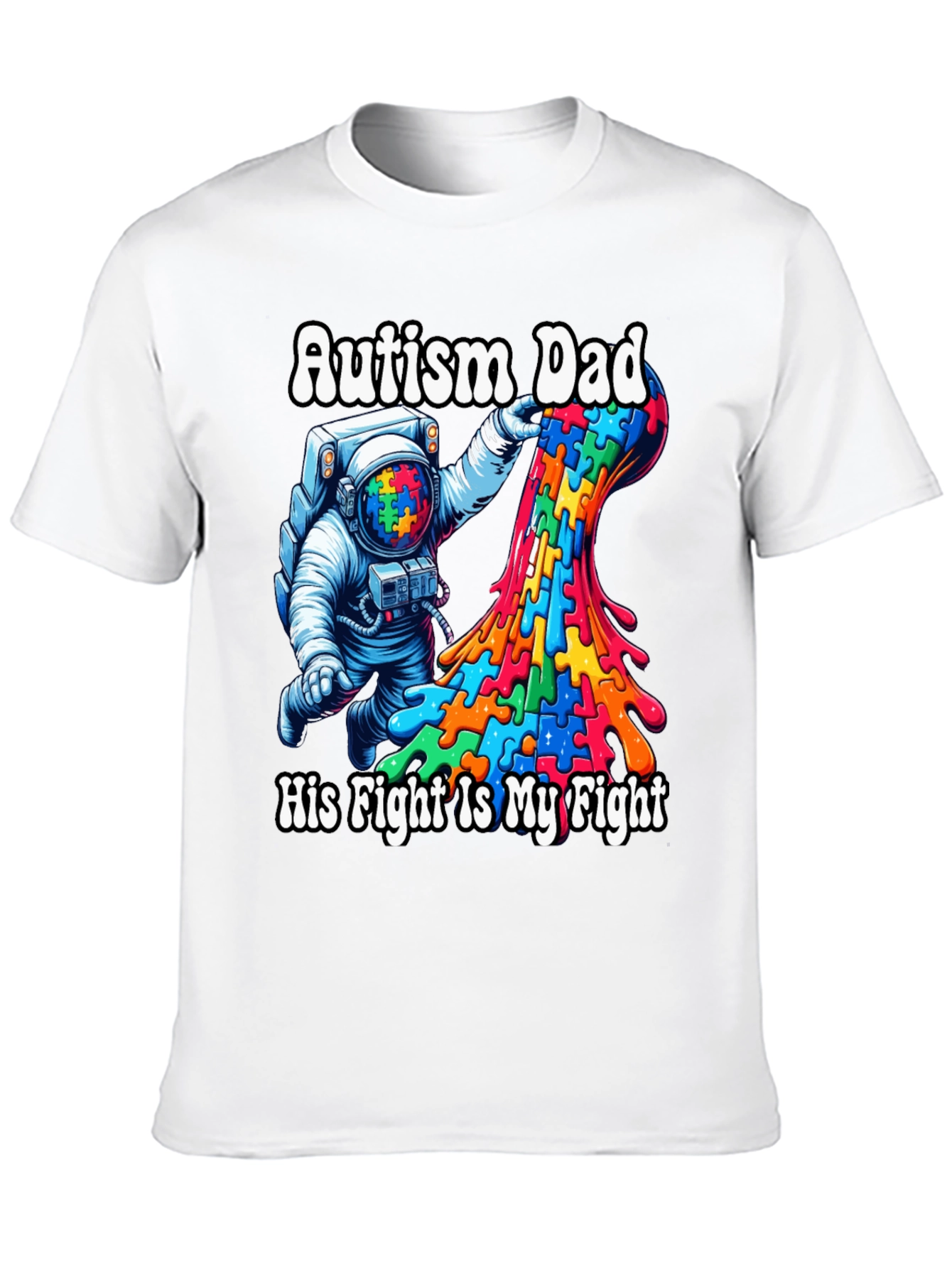 Autism Dad T-Shirt Puzzle Piece Astronaut Tee