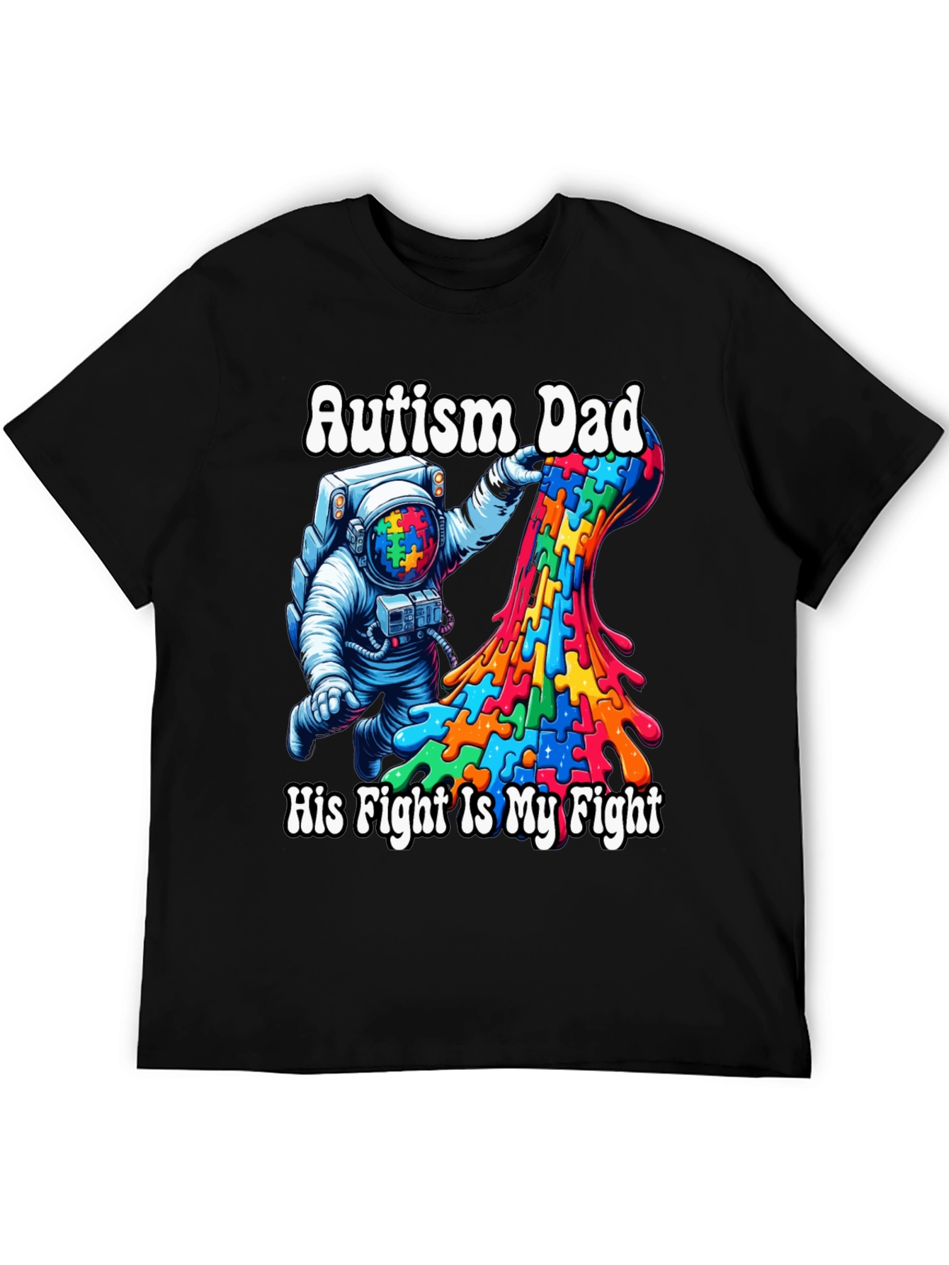Autism Dad T-Shirt Puzzle Piece Astronaut Tee