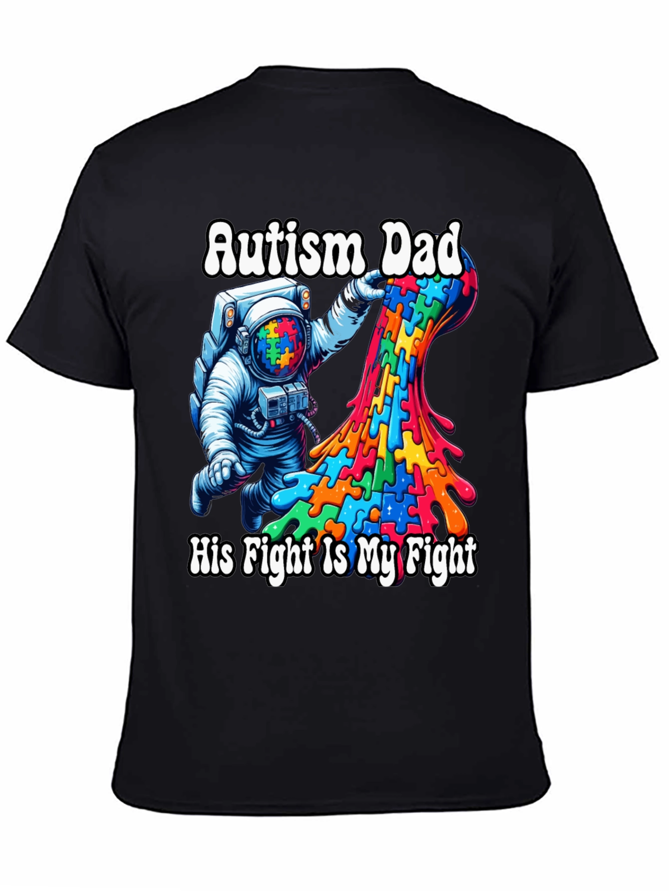 Autism Dad T-Shirt Puzzle Piece Astronaut Tee