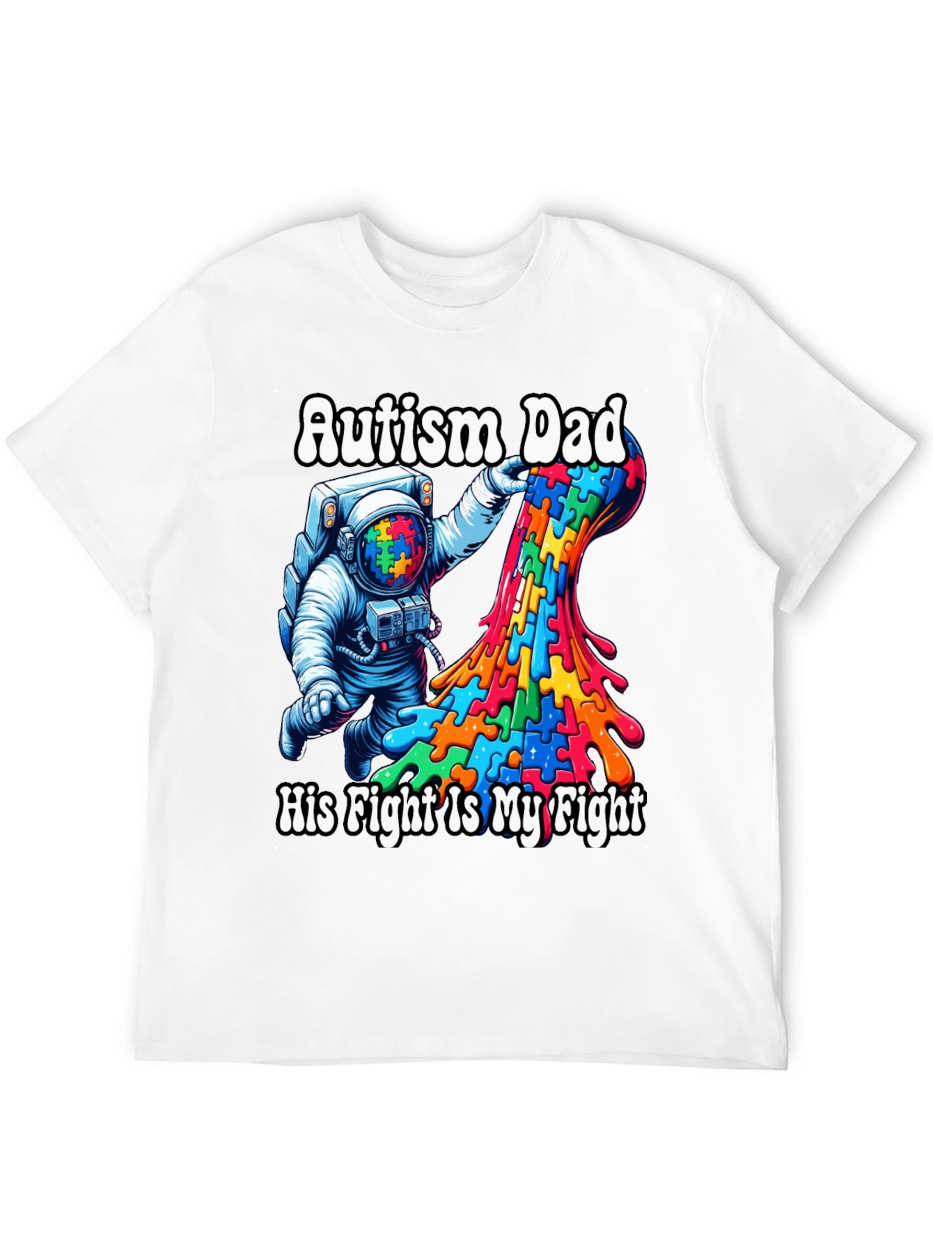 Autism Dad T-Shirt Puzzle Piece Astronaut Tee