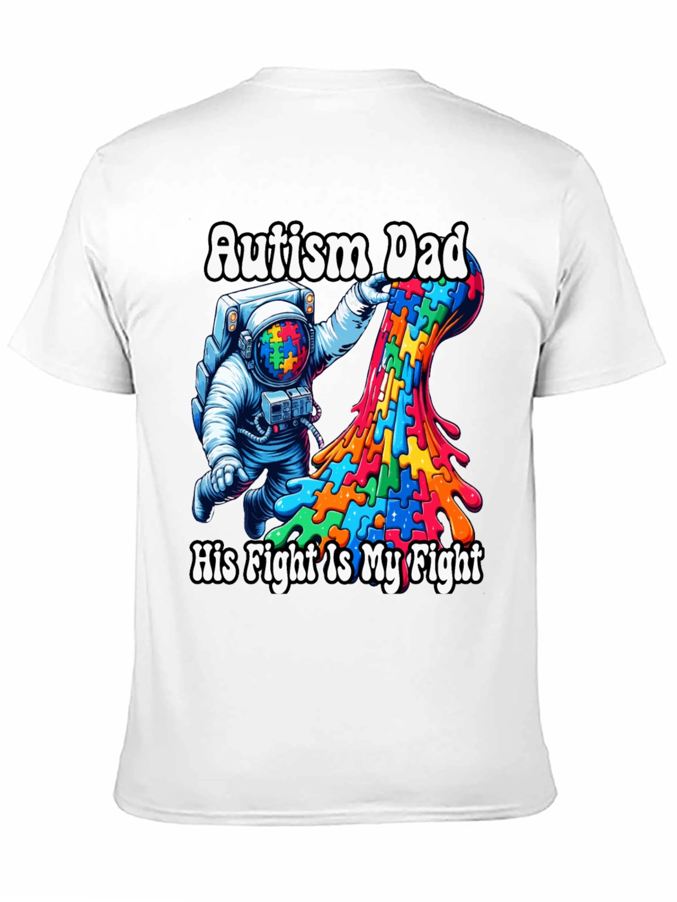 Autism Dad T-Shirt Puzzle Piece Astronaut Tee