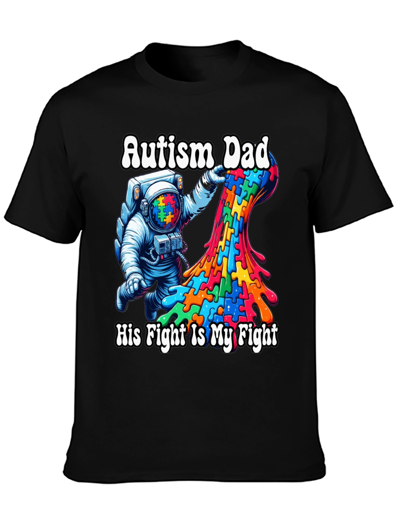 Autism Dad T-Shirt Puzzle Piece Astronaut Tee