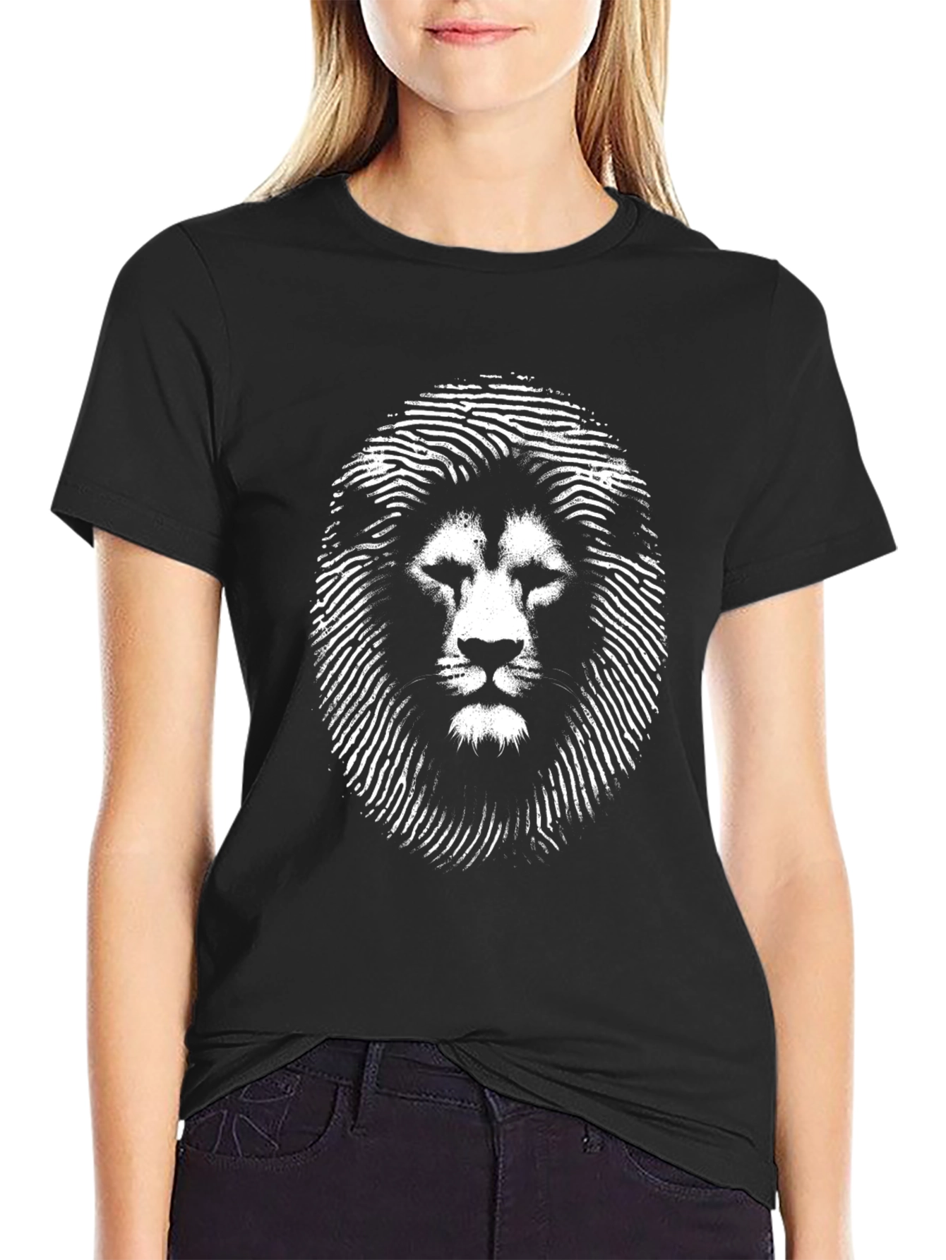 Lion Graphic Tee - Modern Fingerprint Style
