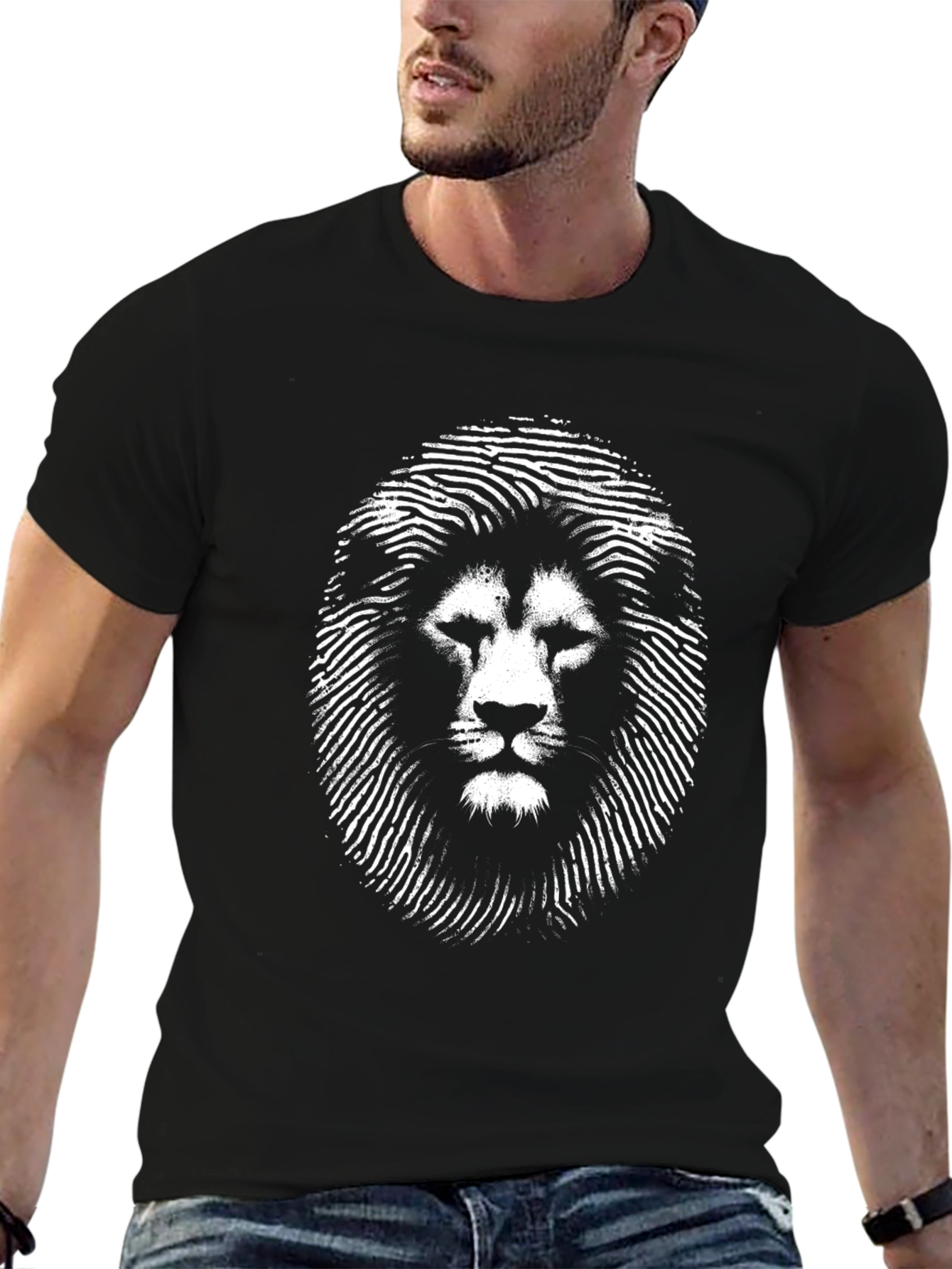 Lion Graphic Tee - Modern Fingerprint Style