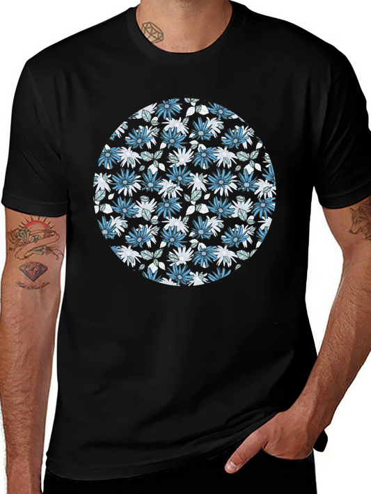 Floral Print Mens Black T-Shirt
