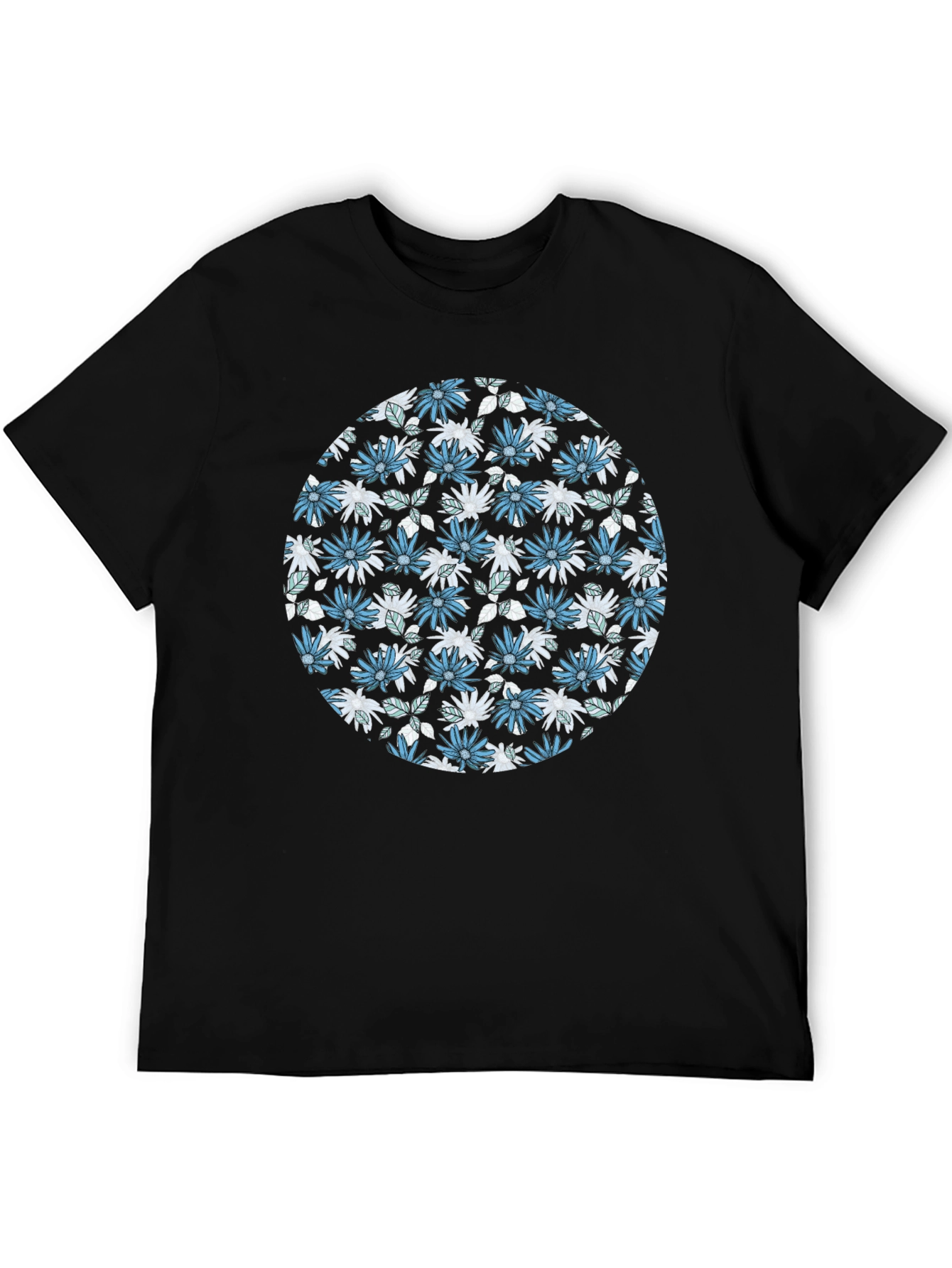 Floral Print Mens Black T-Shirt