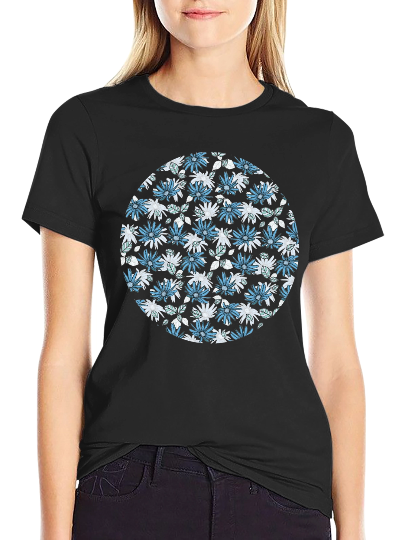Floral Print Mens Black T-Shirt