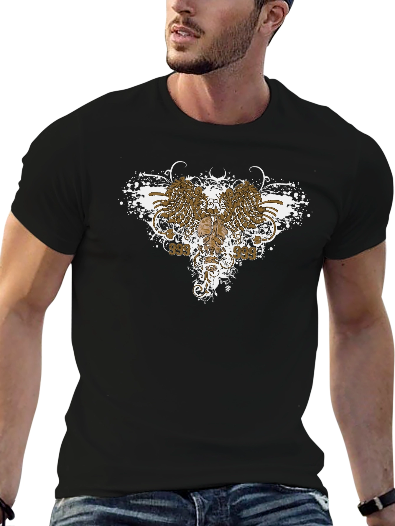 Edgy Graphic Tee: Wings & Skull Design