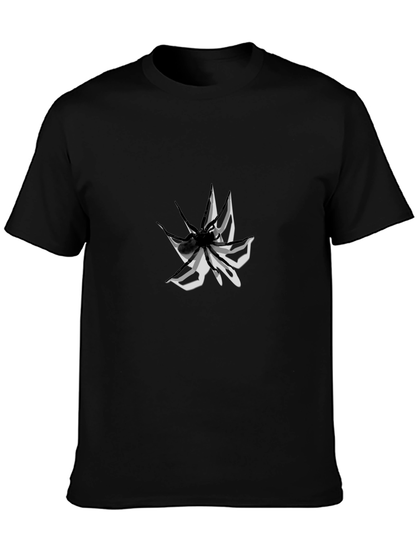 Mens Graphic Tee: Abstract Spider Design Black Cotton