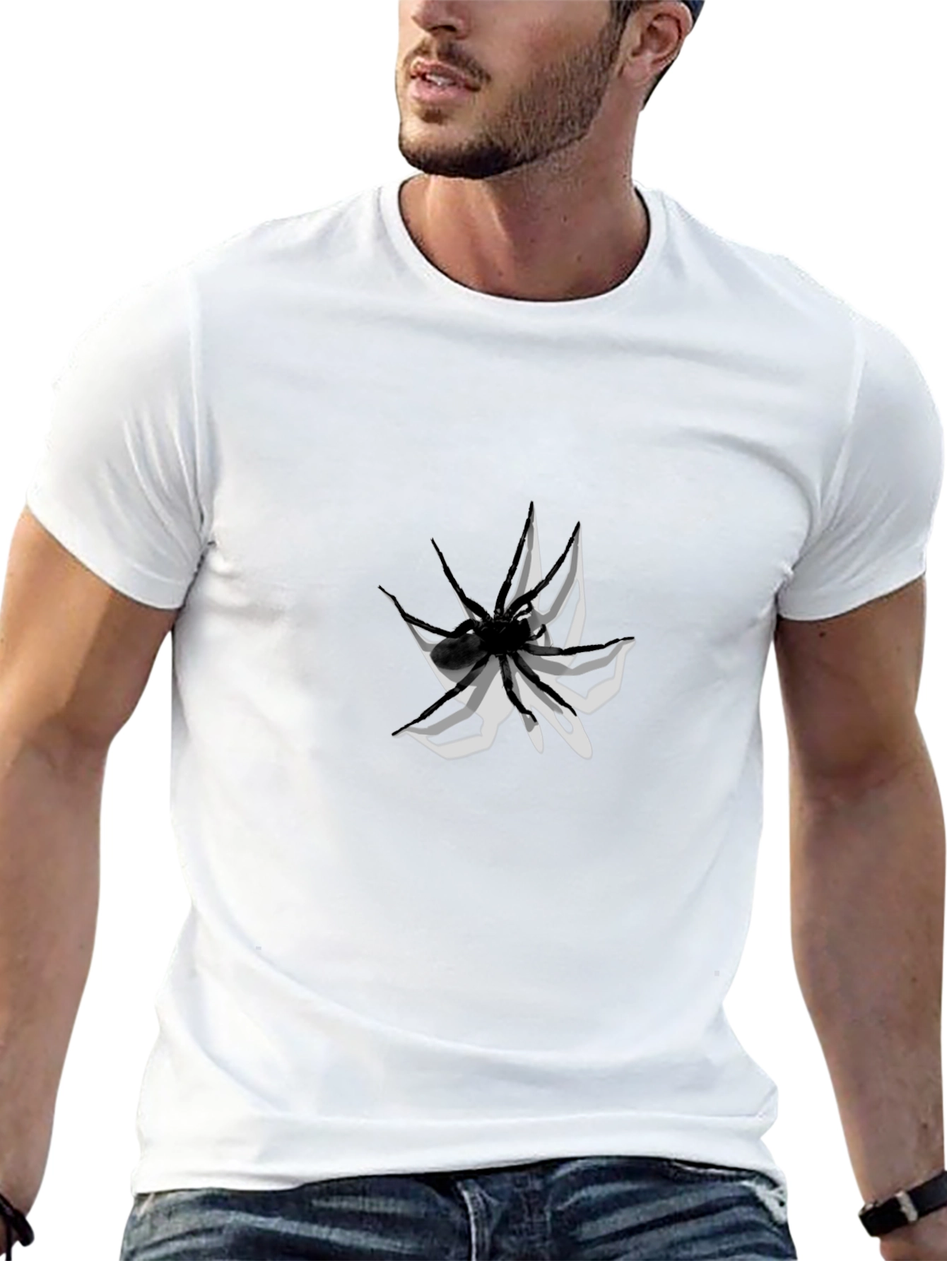 Mens Graphic Tee: Abstract Spider Design Black Cotton